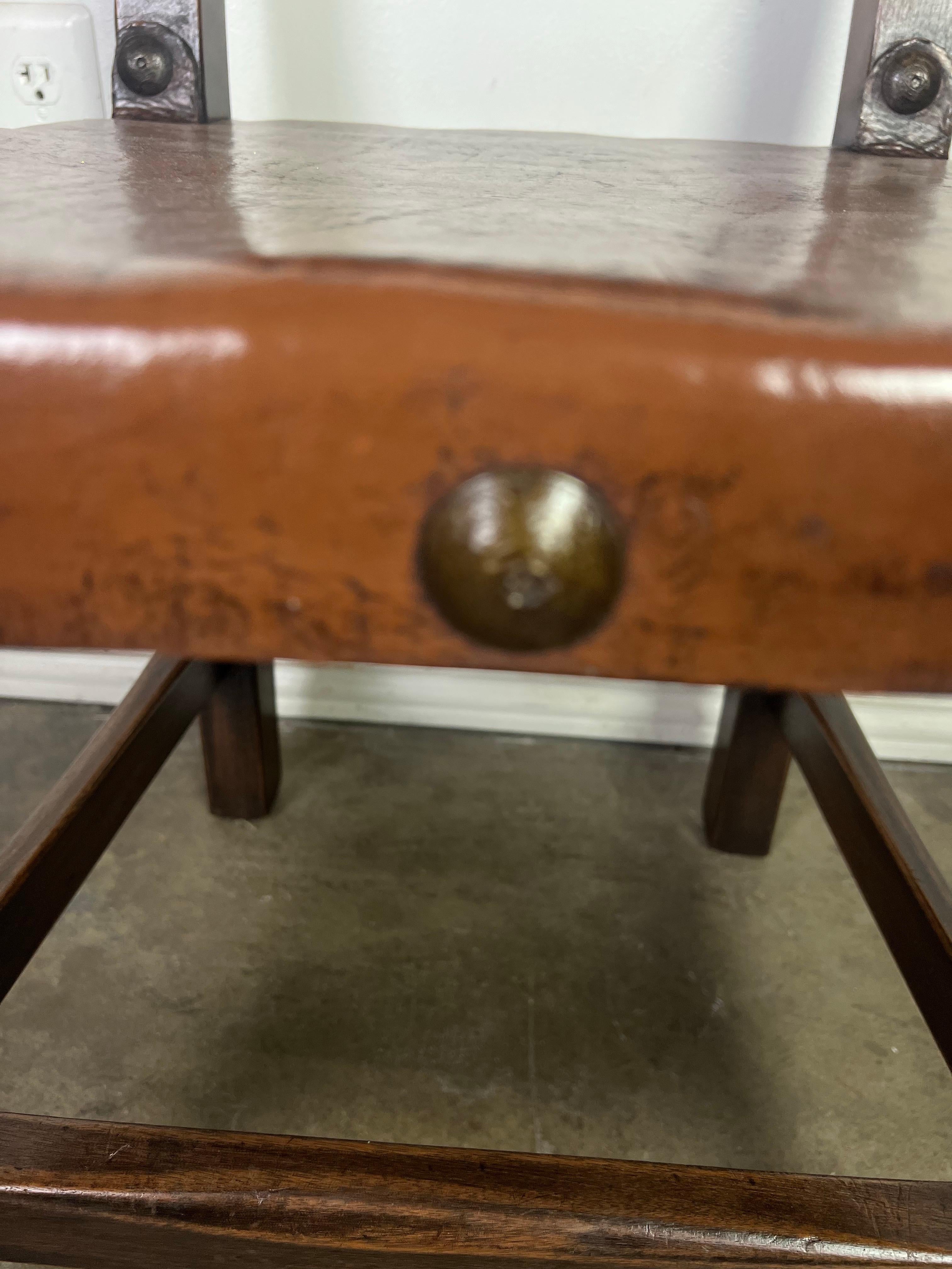 Set of Ten Spanish Leather Dining Chairs C. 1940's For Sale 6