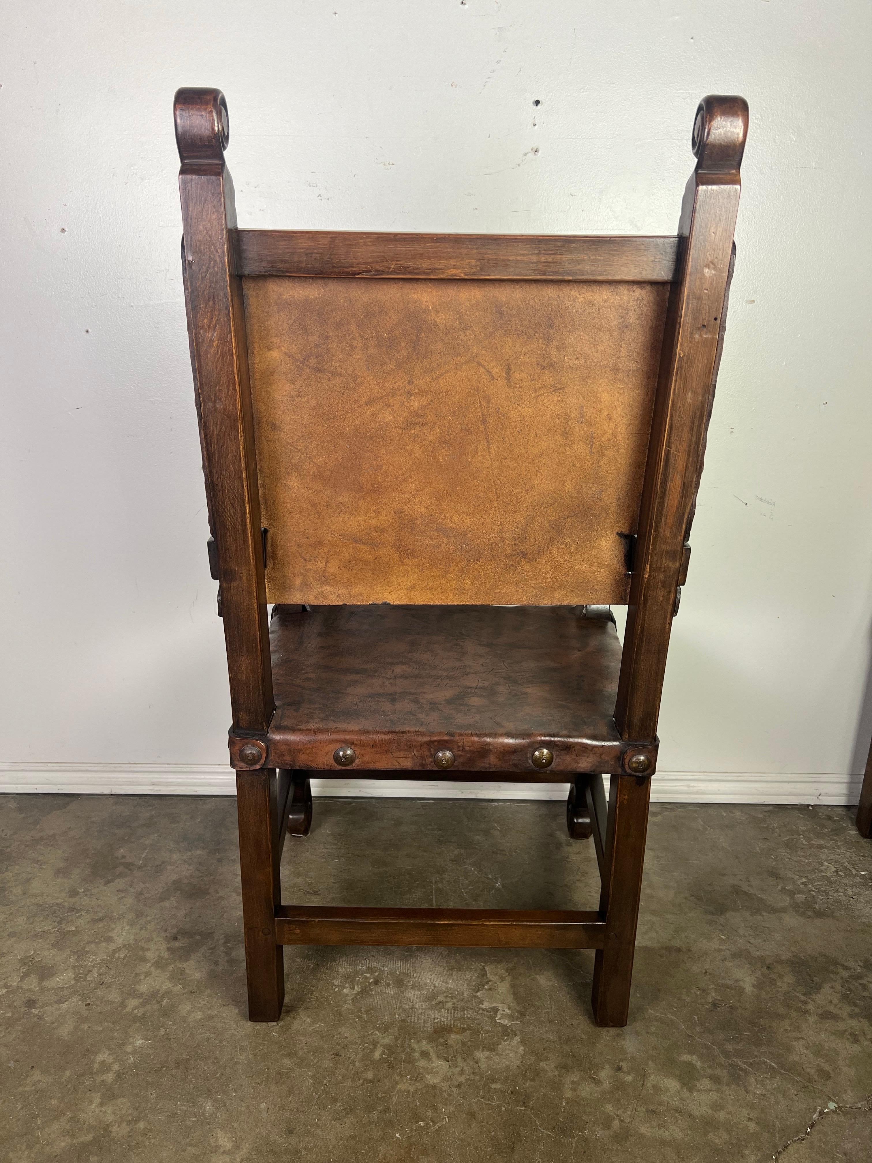 Set of Ten Spanish Leather Dining Chairs C. 1940's For Sale 7