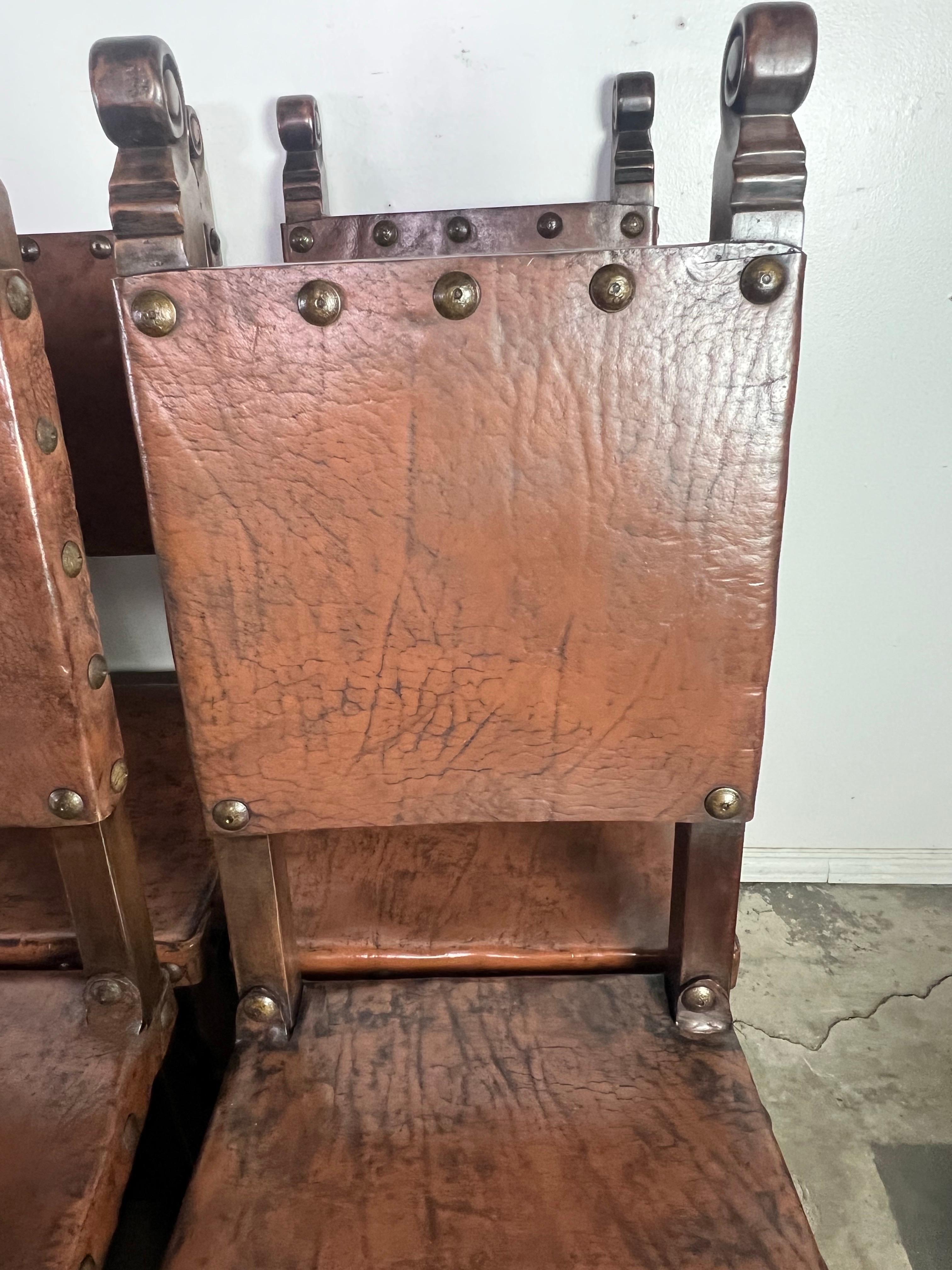 Set of Ten Spanish Leather Dining Chairs C. 1940's For Sale 8