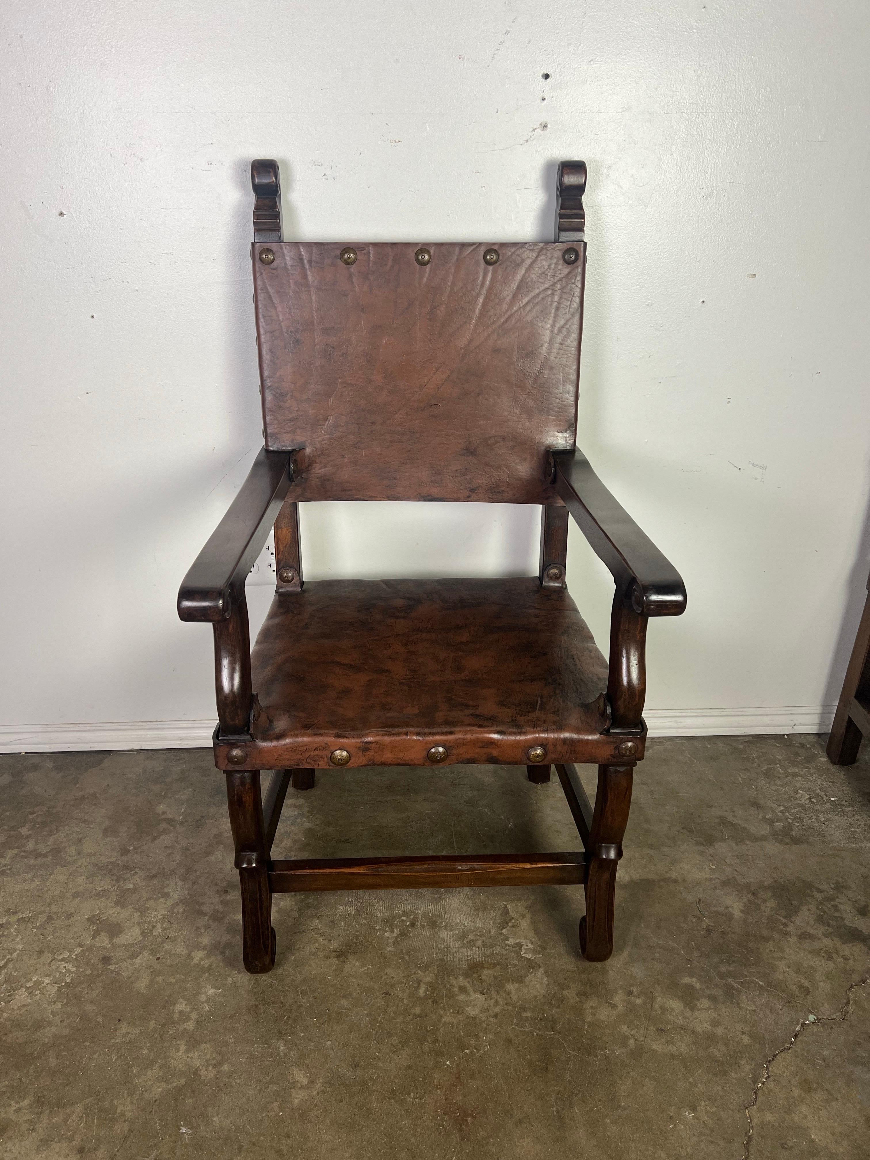 20th Century Set of Ten Spanish Leather Dining Chairs C. 1940's For Sale