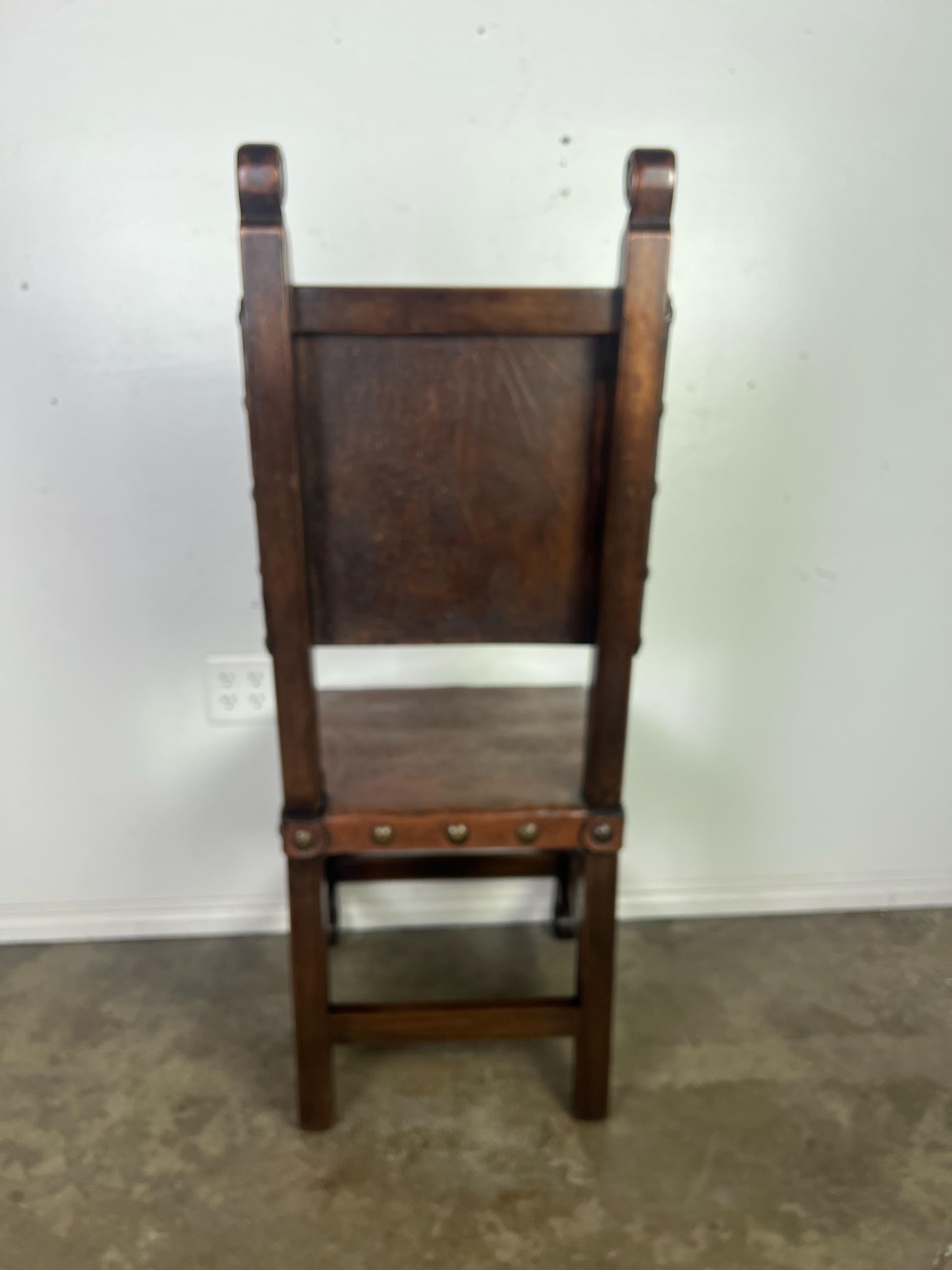Metal Set of Ten Spanish Leather Dining Chairs C. 1940's For Sale