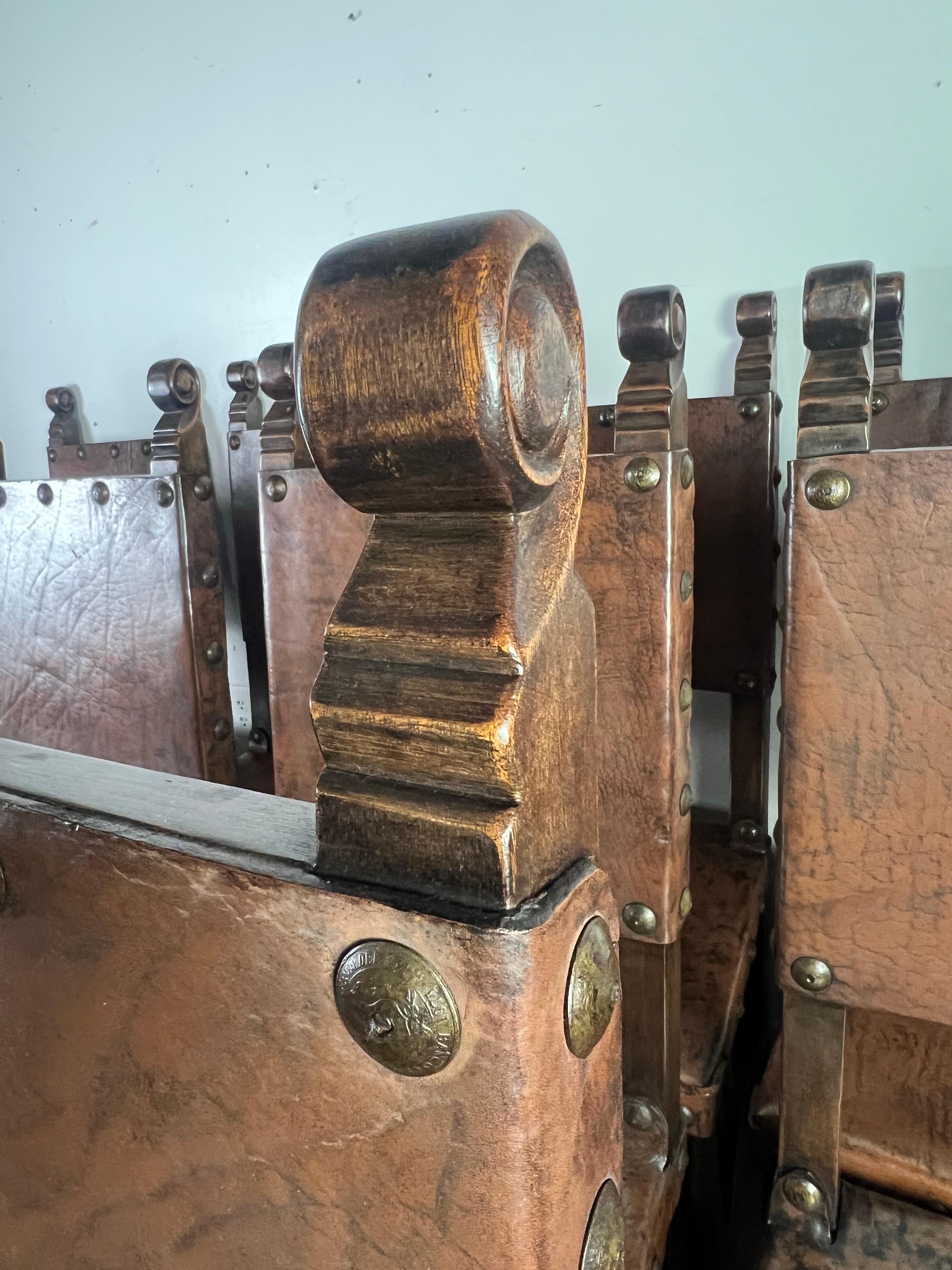 Set of Ten Spanish Leather Dining Chairs C. 1940's For Sale 1