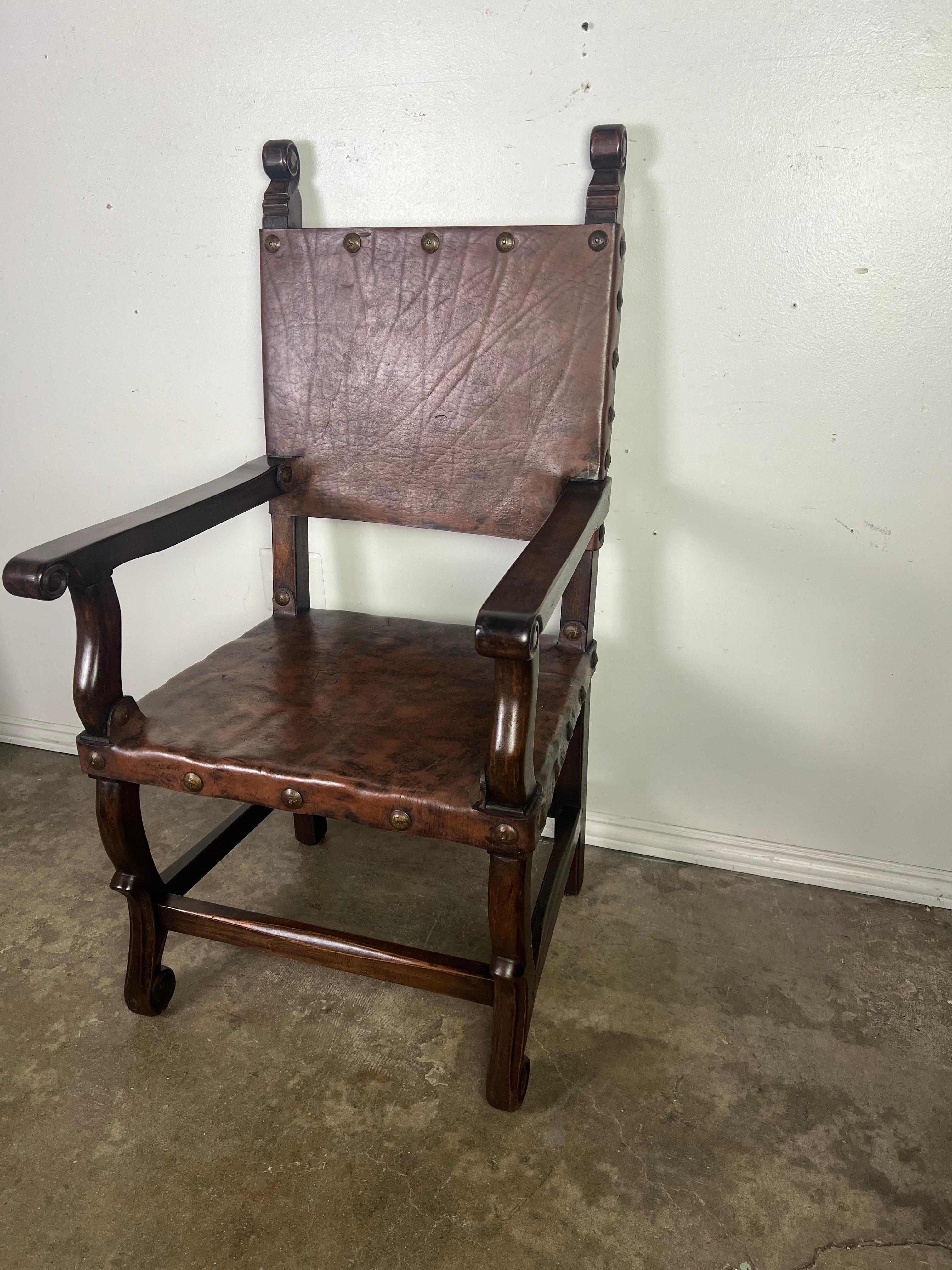 Set of Ten Spanish Leather Dining Chairs C. 1940's For Sale 3