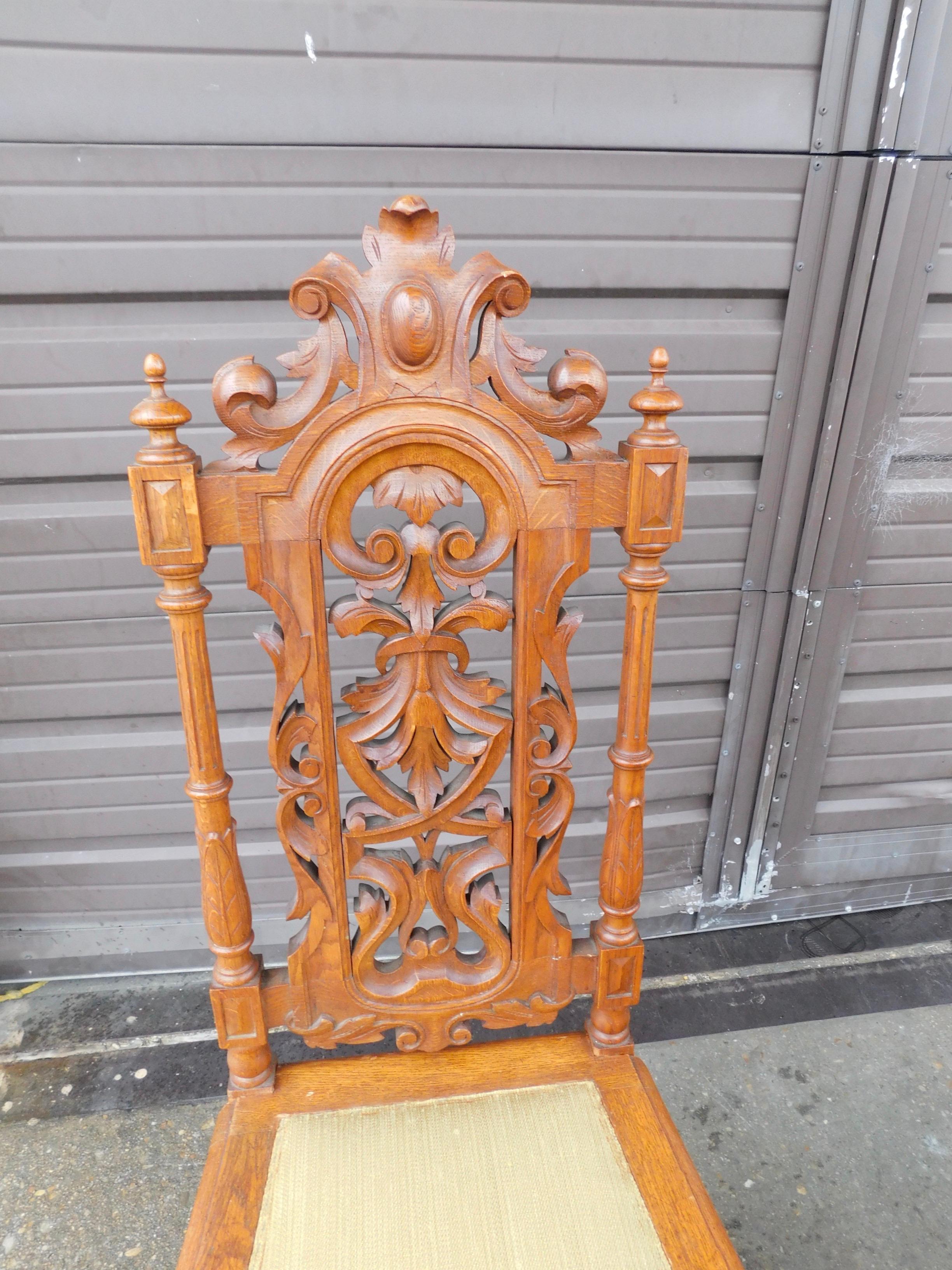 Set of Ten Spanish Revival Dining Chairs in Oak Circa 1920 In Good Condition For Sale In Richmond, VA