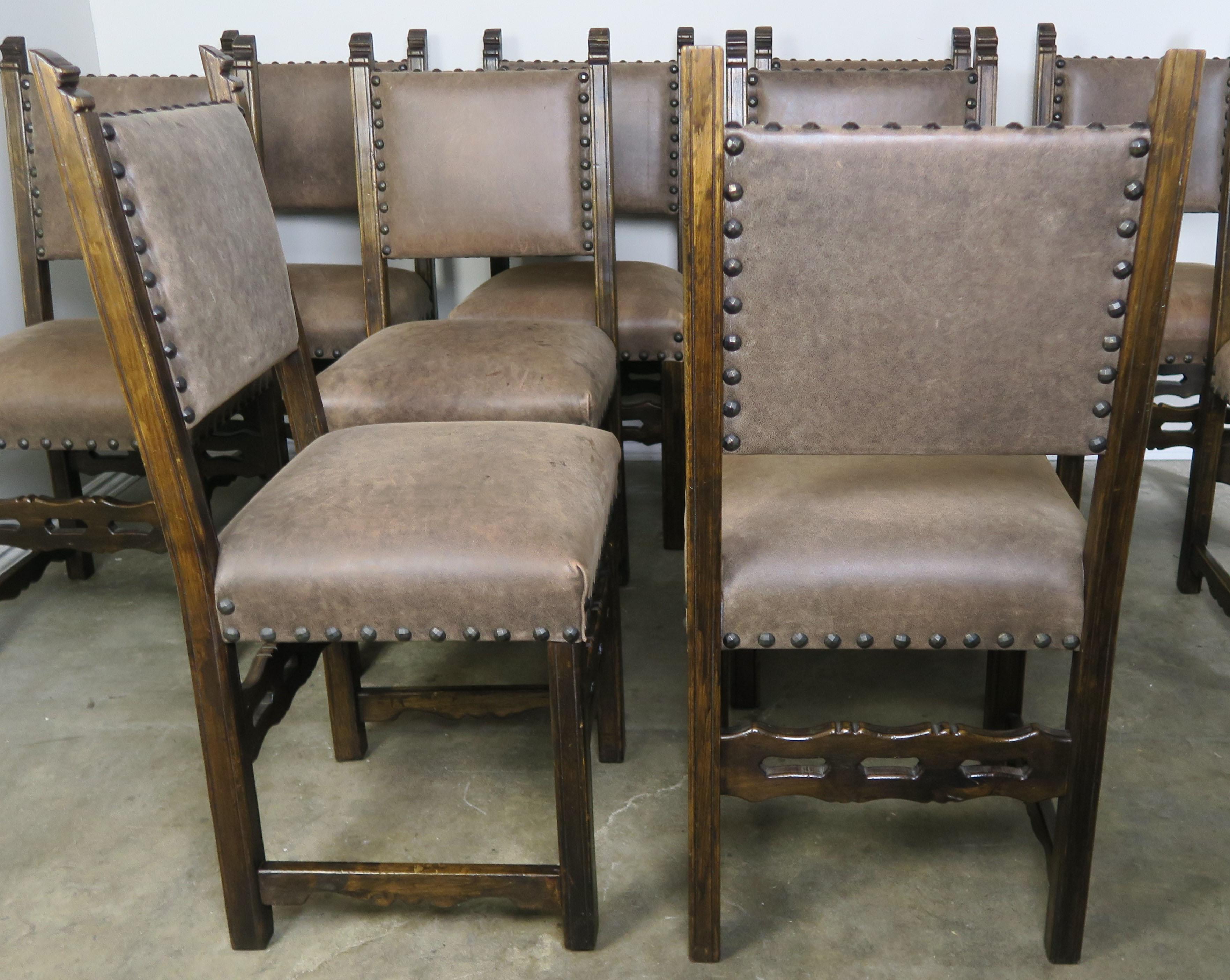 Set of Ten Spanish Style Leather Dining Chairs 1