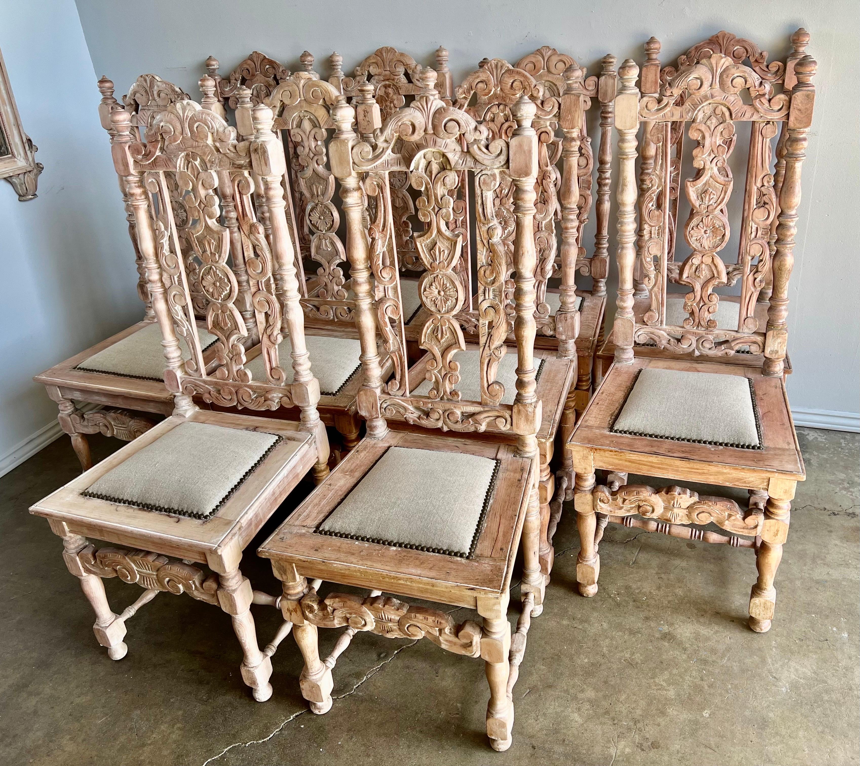 Baroque Set of Ten Spanish Walnut Dining Chairs, C. 1900