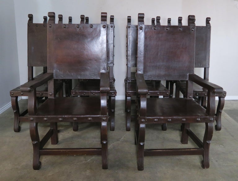 Set of Ten Spanish Walnut Leather Dining Chairs, circa ...