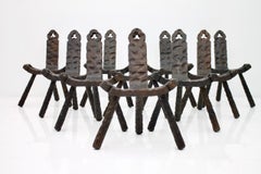 Brutalist Wood Stools Midcentury 1970s