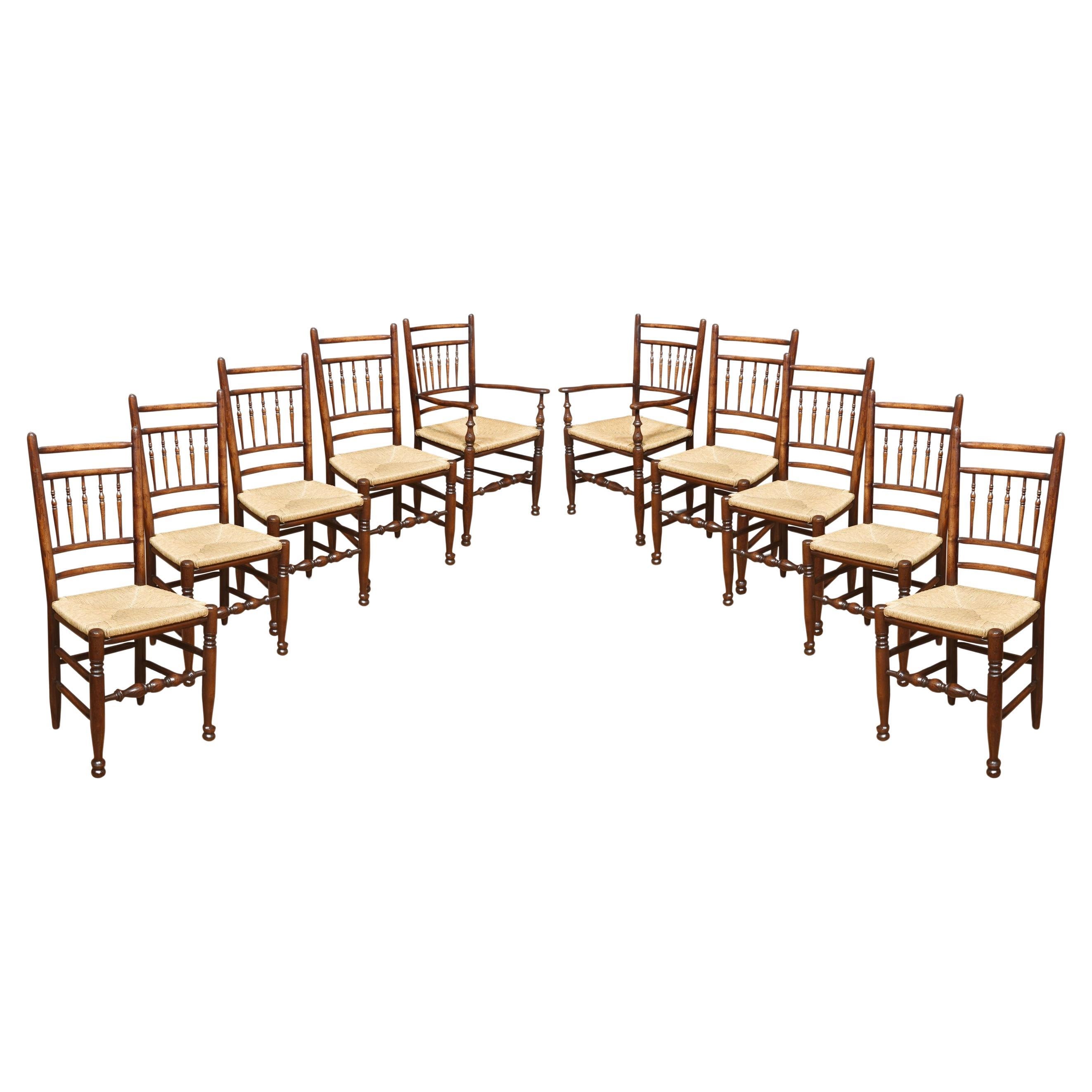 Set of Ten Spindle Back Dining Chairs
