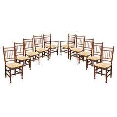 Antique Set of Ten Spindle Back Dining Chairs
