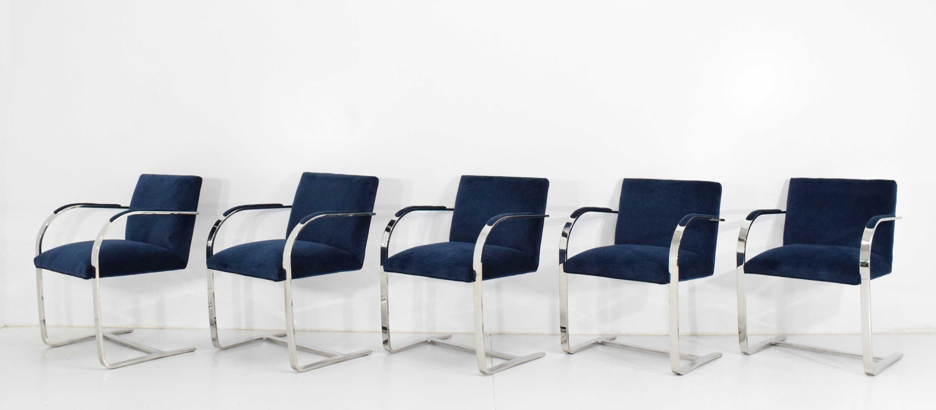 Set of Ten Stainless Steel Flatbar Brno Chairs by Knoll (20. Jahrhundert)