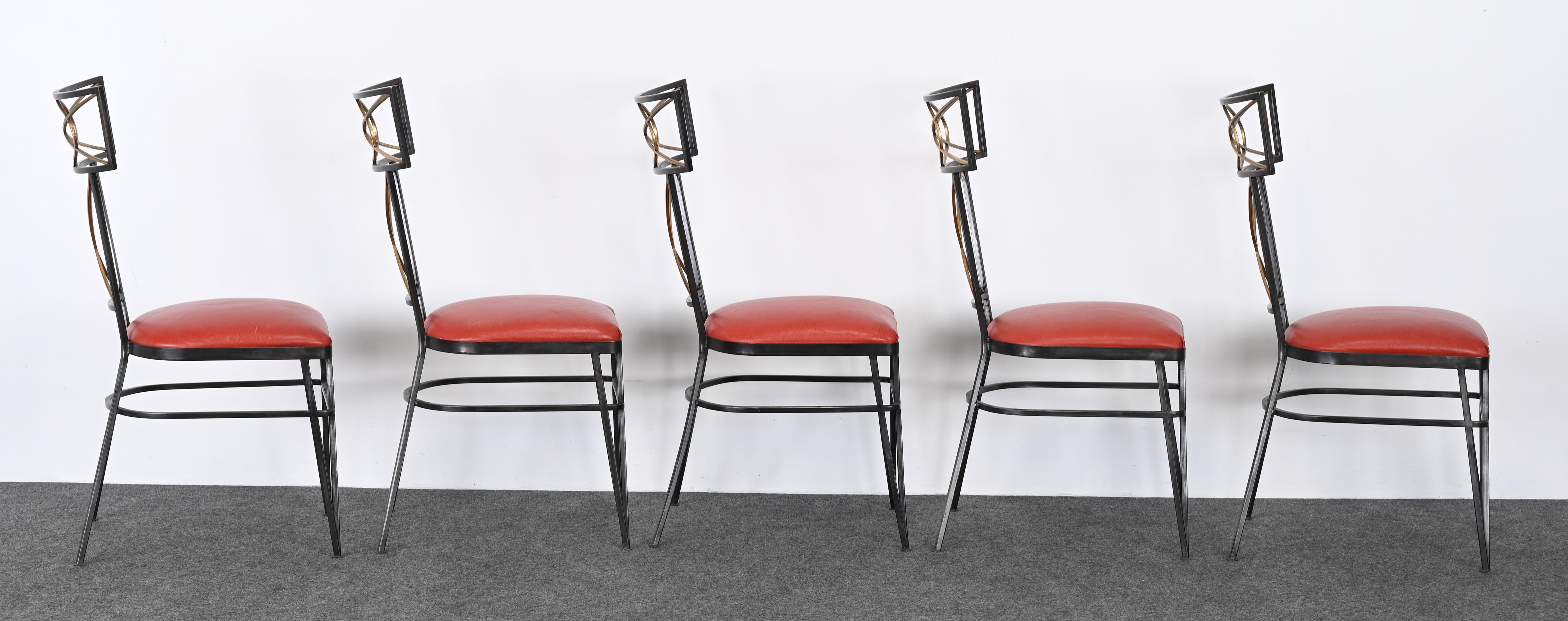 Set of Ten Steel and Gold Gilt Neoclassical Chairs, 20th Century For Sale 7