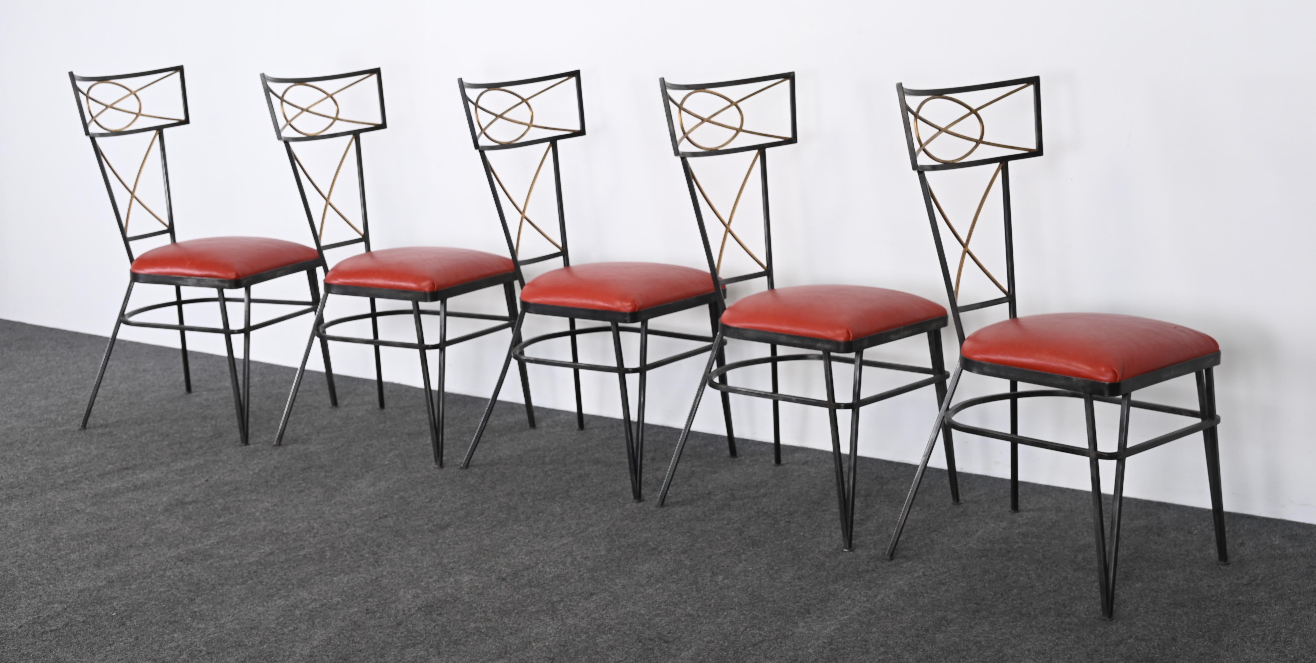 Set of Ten Steel and Gold Gilt Neoclassical Chairs, 20th Century For Sale 8