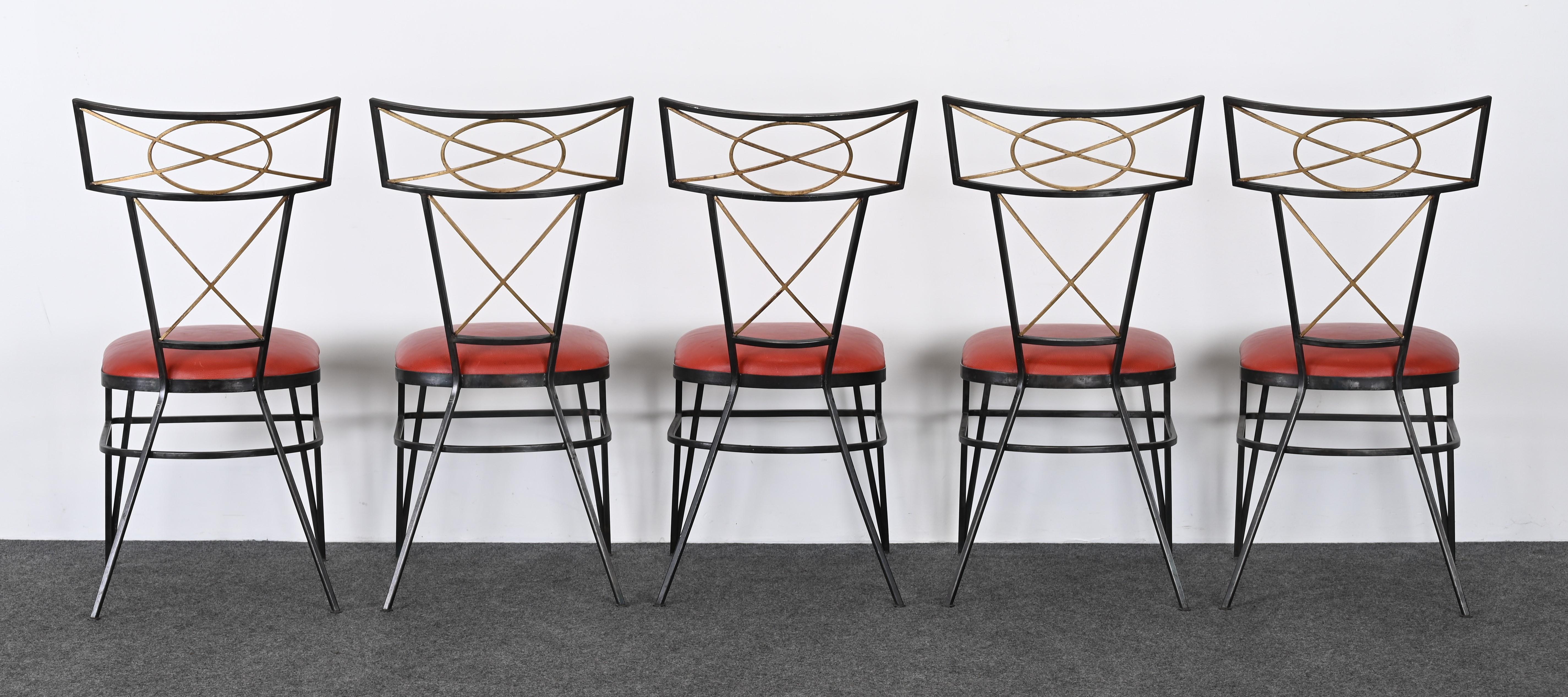 Set of Ten Steel and Gold Gilt Neoclassical Chairs, 20th Century For Sale 9