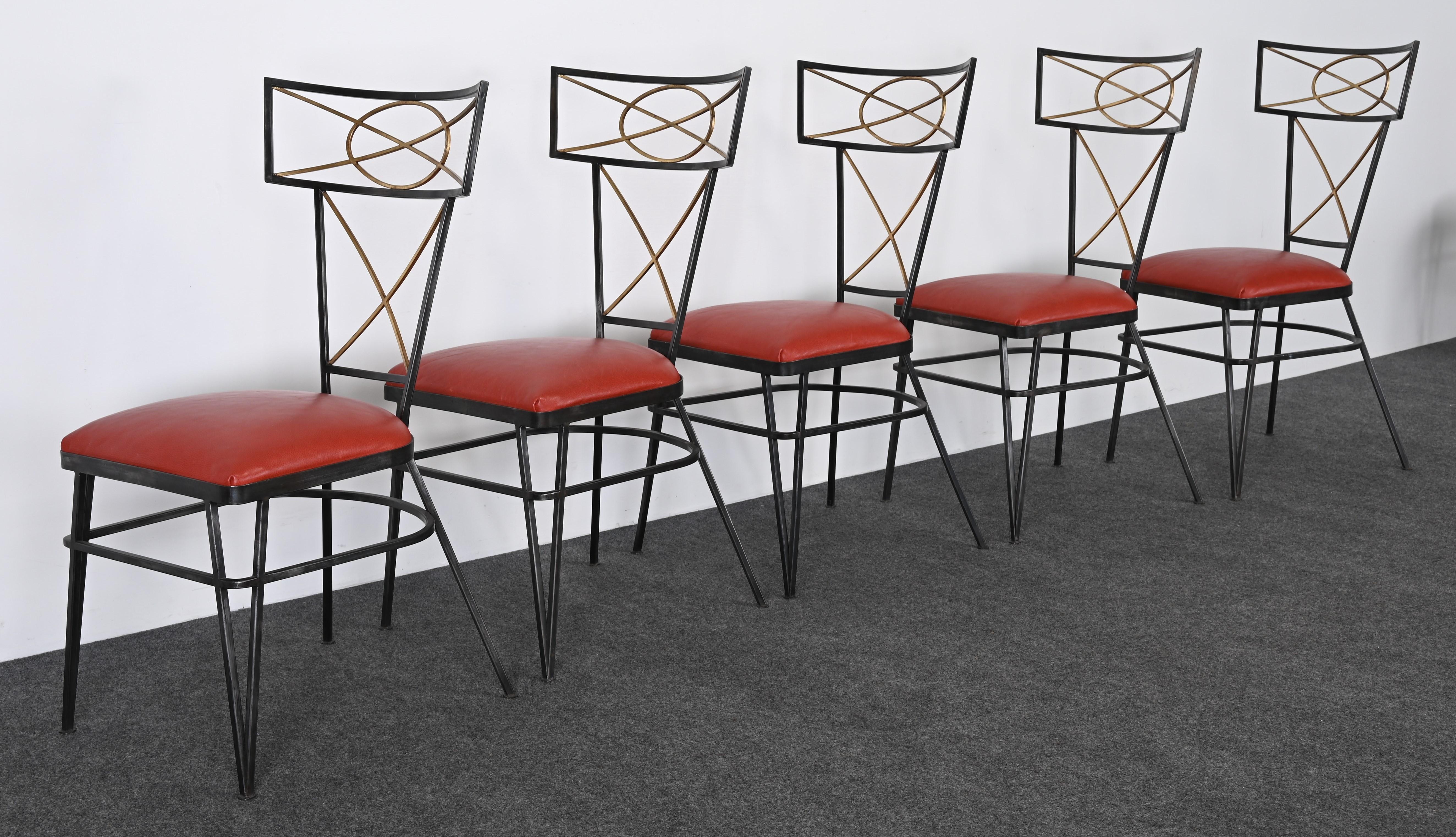 Set of Ten Steel and Gold Gilt Neoclassical Chairs, 20th Century For Sale 11