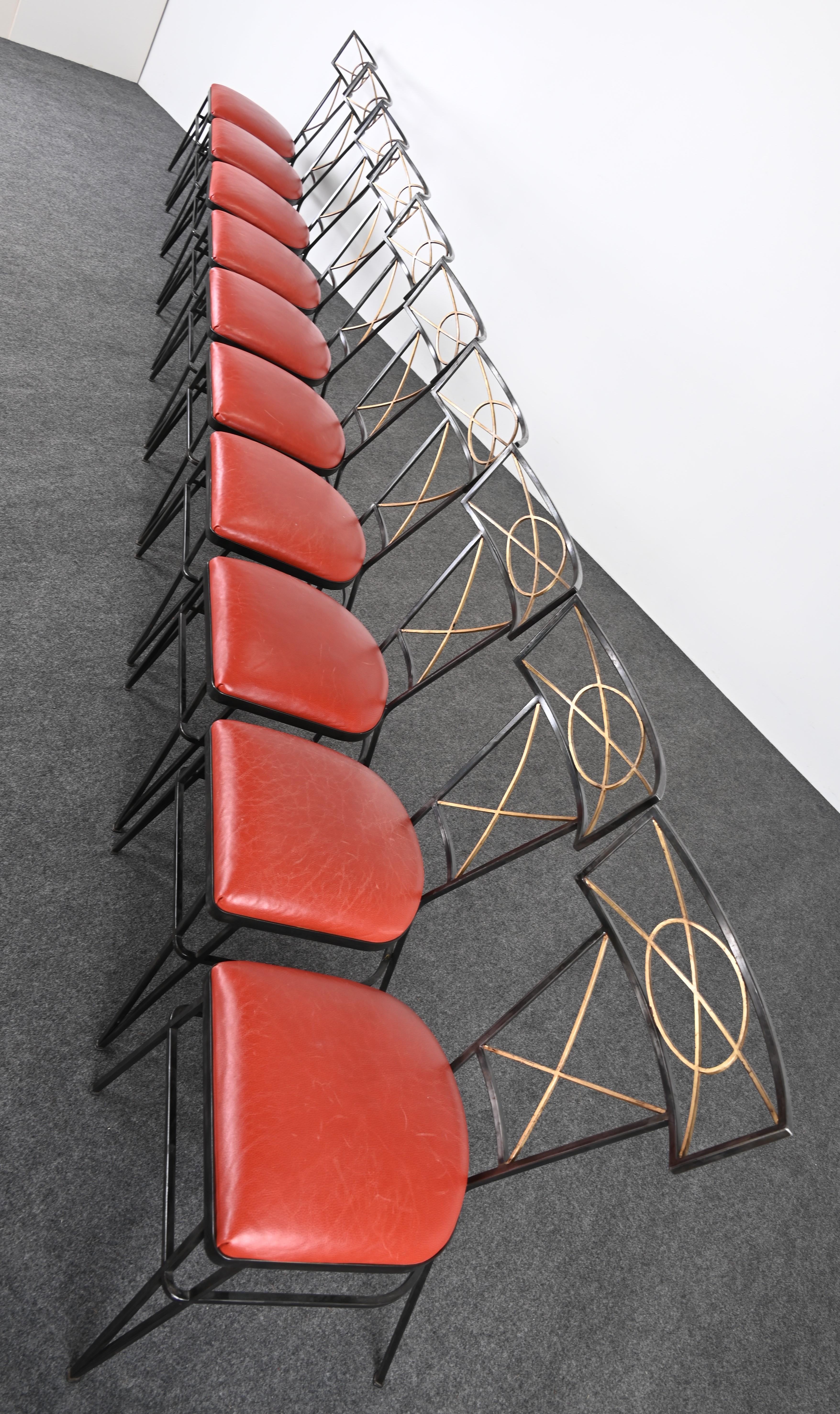 Doré Ensemble de dix chaises néoclassiques en acier et en or doré, 20e siècle en vente
