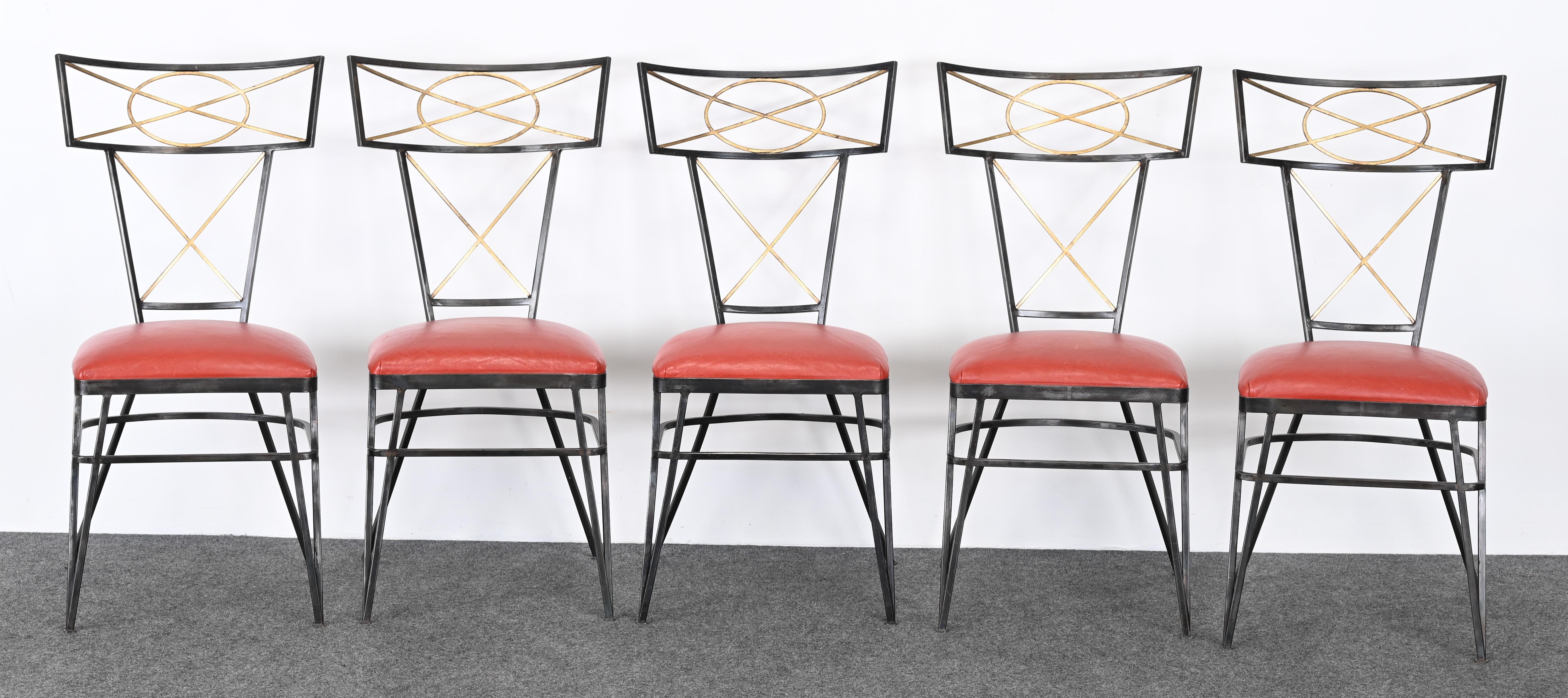 20ième siècle Ensemble de dix chaises néoclassiques en acier et en or doré, 20e siècle en vente