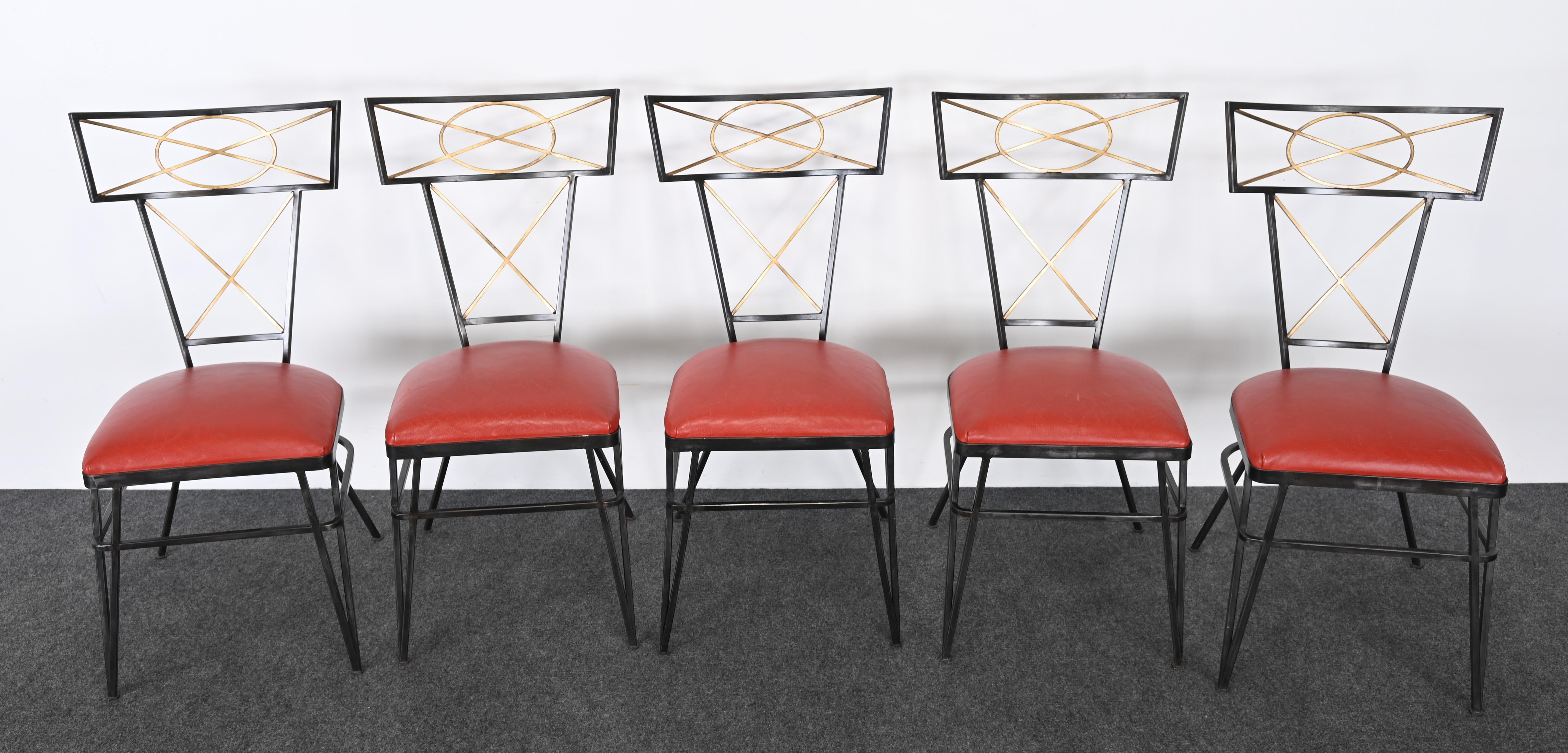 Set of Ten Steel and Gold Gilt Neoclassical Chairs, 20th Century For Sale 5