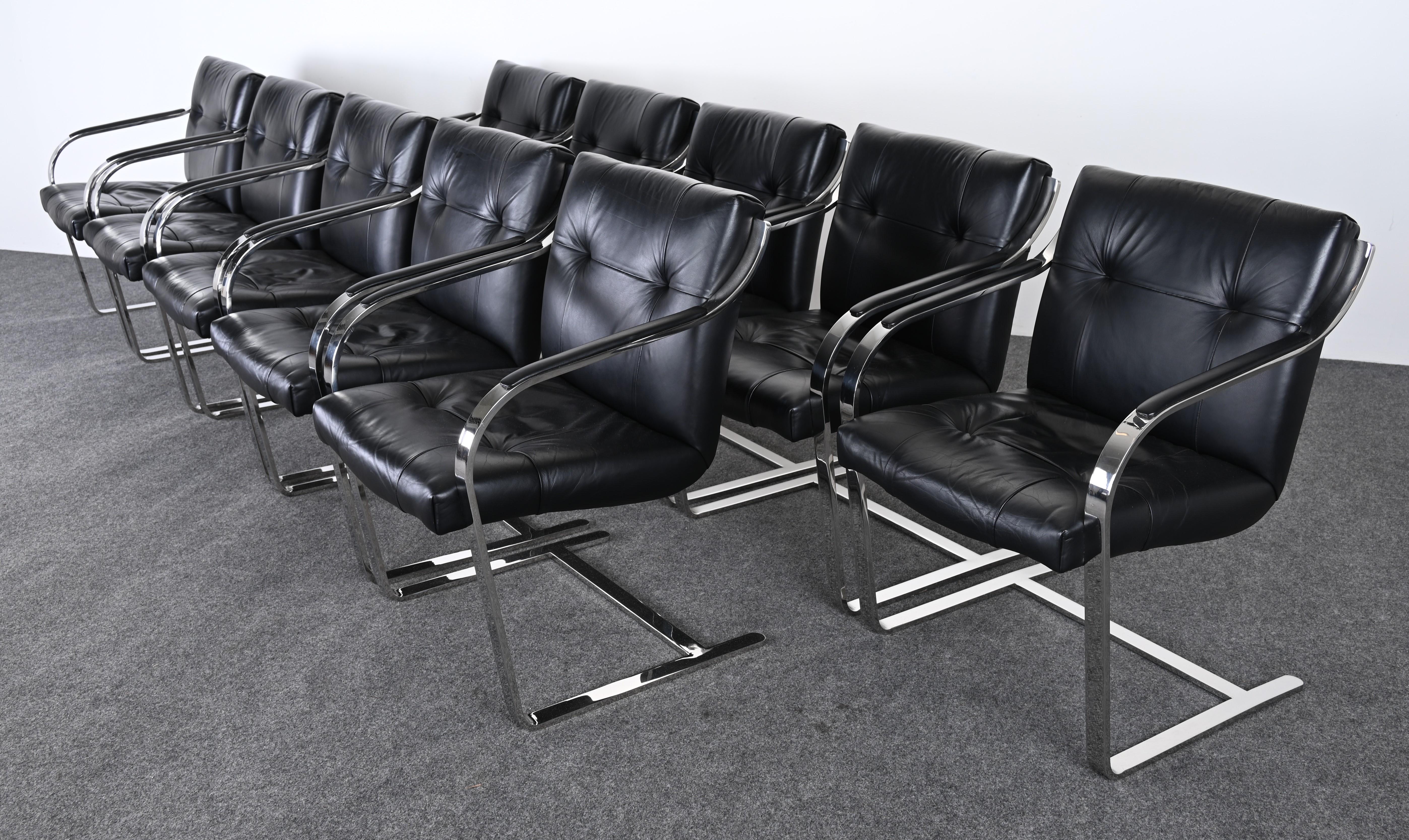 Mid-Century Modern Set of Ten Steel Chairs by Brueton, 1980s