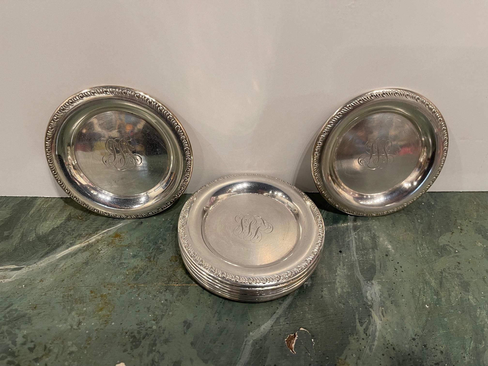 Set of Ten Sterling Silver Coaster Dishes, Early 20th Century In Good Condition For Sale In Savannah, GA