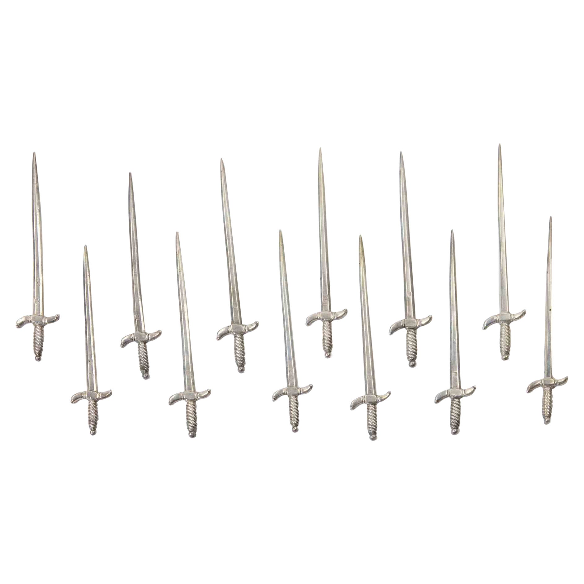 Set of Ten Sterling Silver Sword Cocktail Picks / Skewers, 1960s