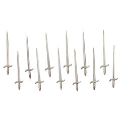 Set of Ten Sterling Silver Sword Cocktail Picks / Skewers, 1960s