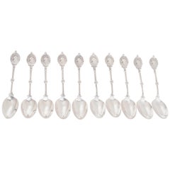 Set of Ten Sterling Teaspoons Medallion Pattern by Hotchkiss & Schreuder