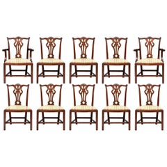 Set of Ten Stickley Chippendale Style Carved Mahogany Dining Chairs