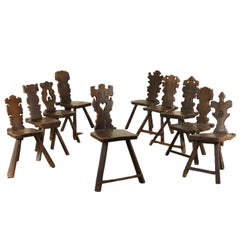 Set of Ten Stools Walnut Manufactured in Italy 17th Century