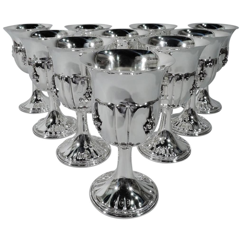 Set of Ten Stylish Italian Sterling Silver Goblets