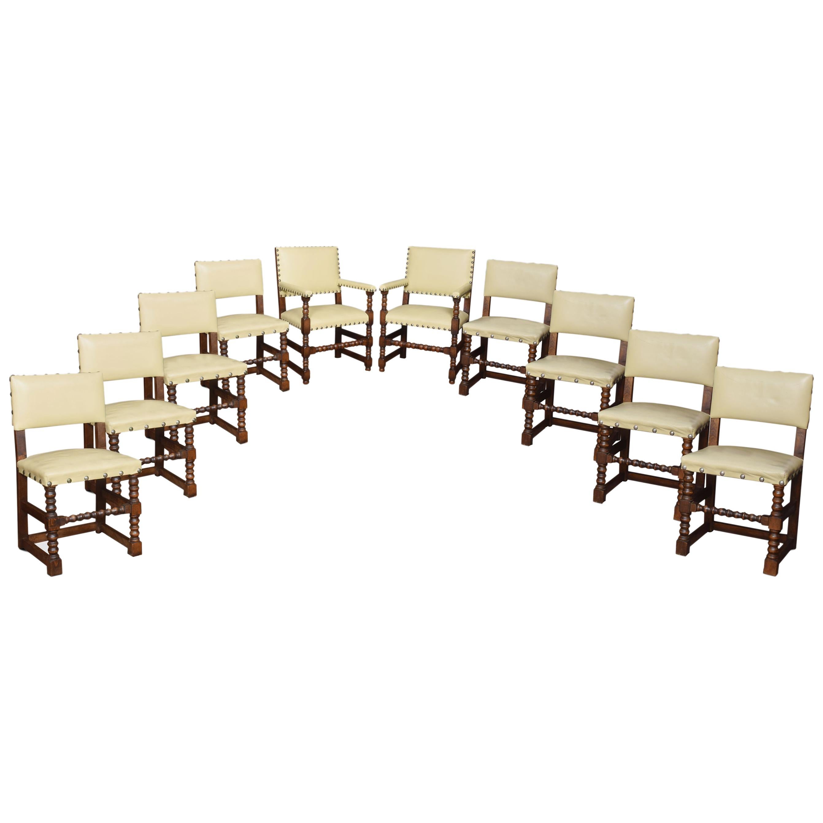 Set of Ten Substantial Oak Dining Chairs