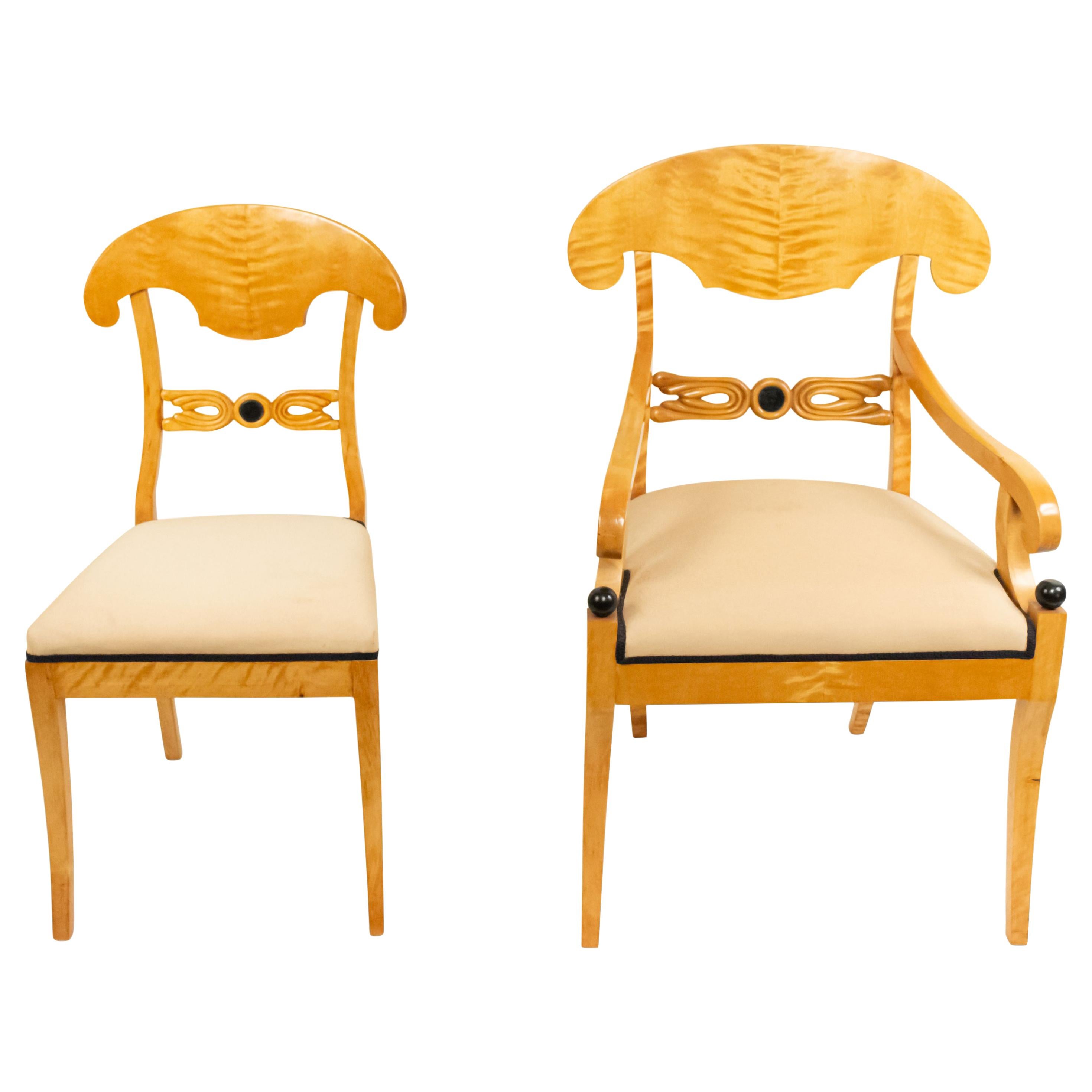 Set of 10 Swedish Biedermeier Birch Dining Chairs