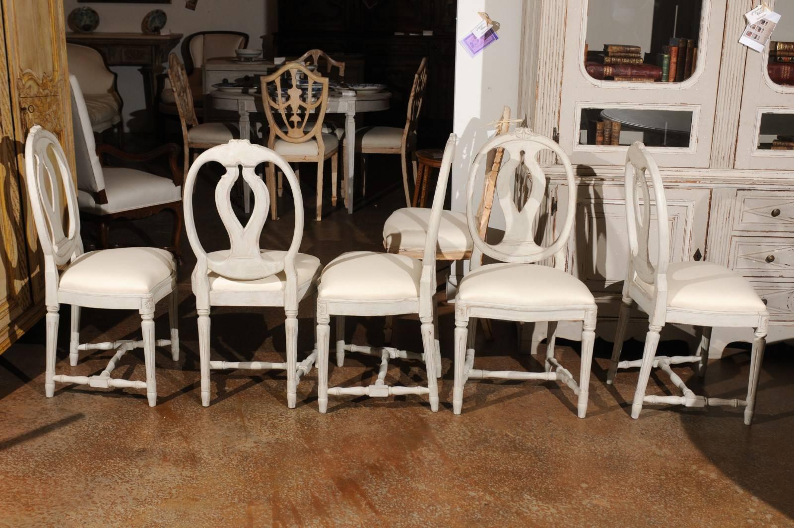 Set of Ten Swedish Gustavian Style Dining Chairs with Oval Backs, circa 1900 2