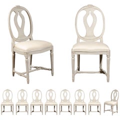 Set of Ten Swedish Gustavian Style Dining Chairs with Oval Backs, circa 1900