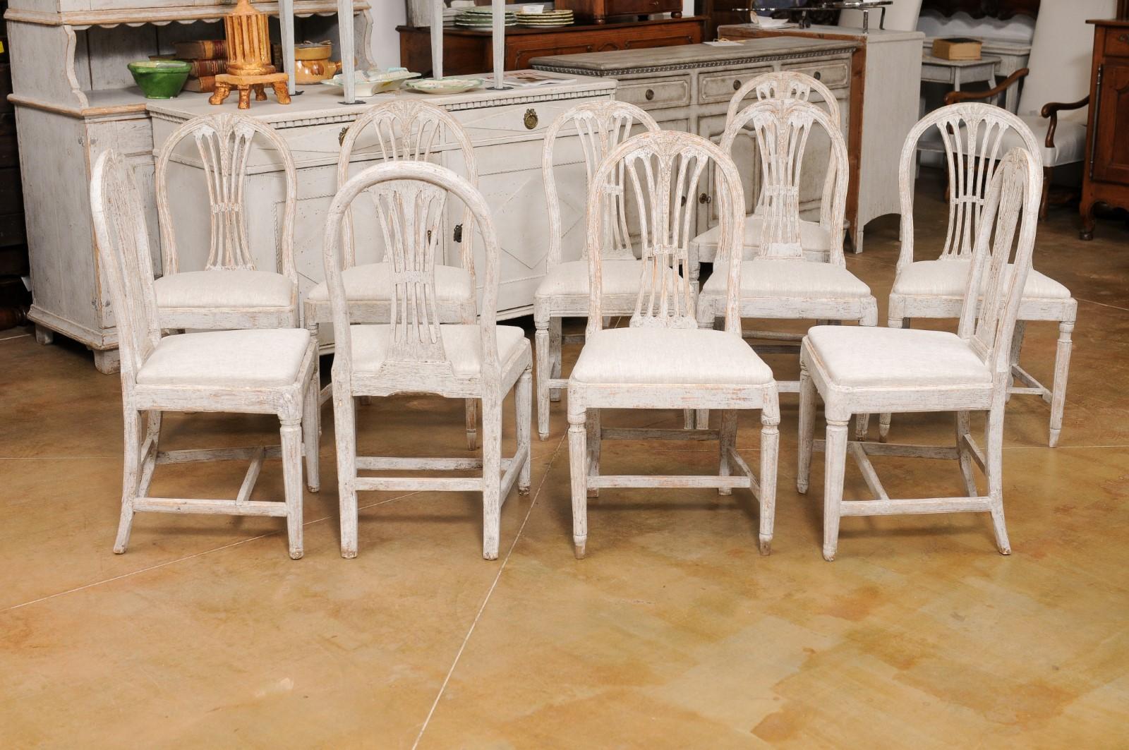 Set of Ten Swedish Gustavian Wheat Back Dining Room Side Chairs with Upholstery 2