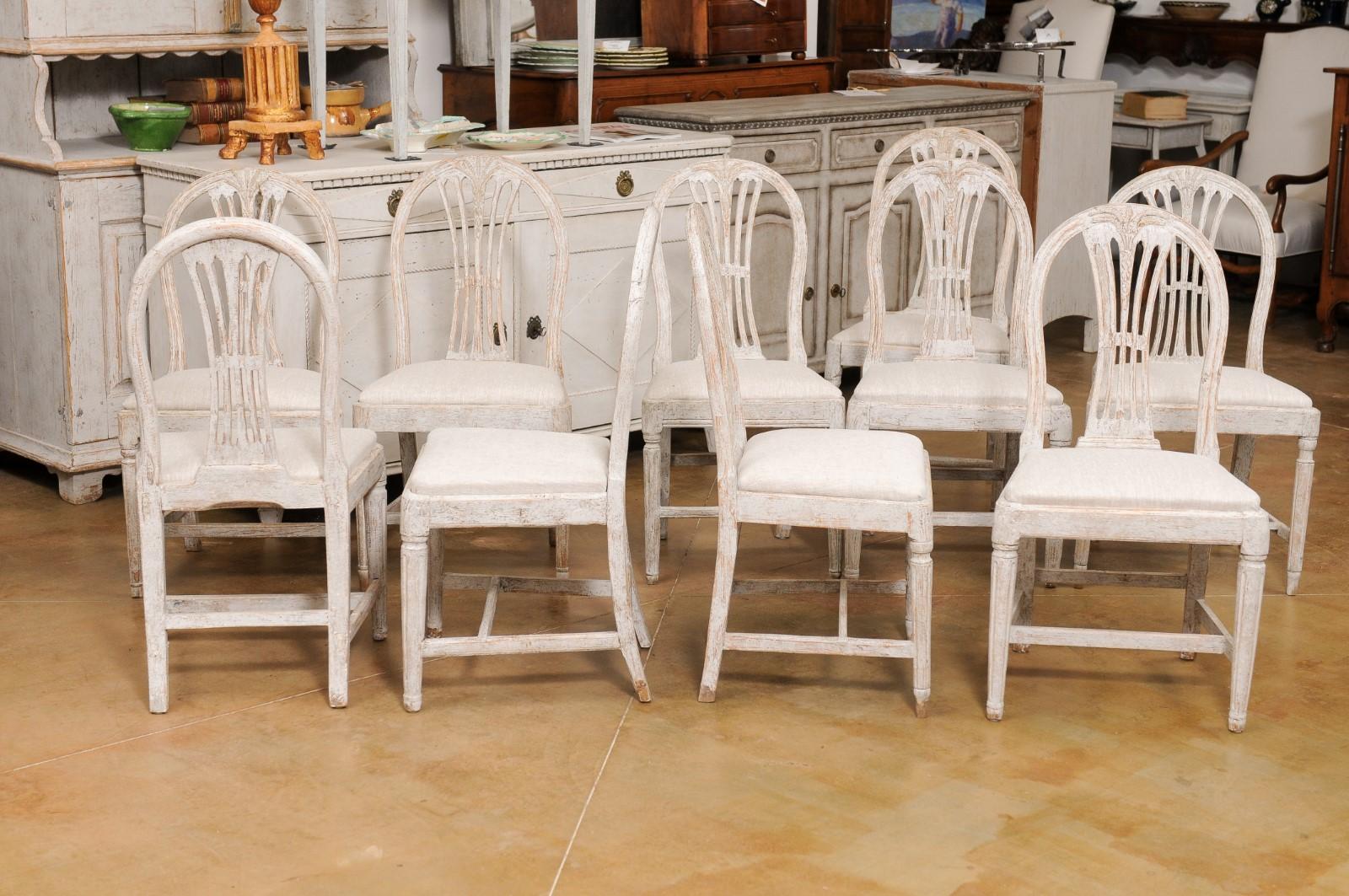 Set of Ten Swedish Gustavian Wheat Back Dining Room Side Chairs with Upholstery 3