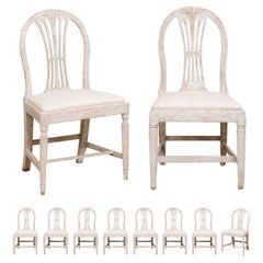 Set of Ten Swedish Gustavian Wheat Back Dining Room Side Chairs with Upholstery