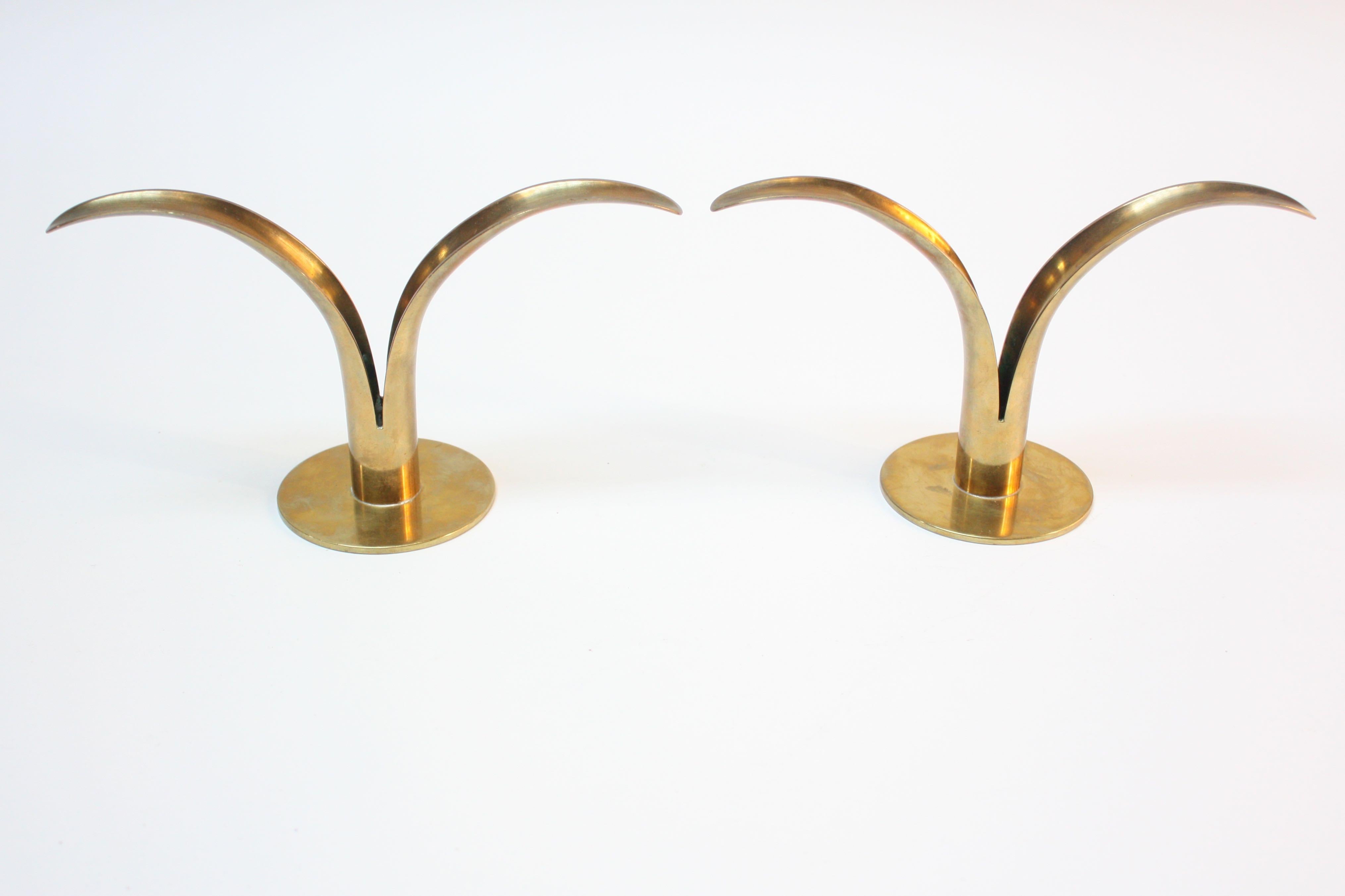 Set of Ten Swedish 'Liljan' Brass Candleholders by Ystad For Sale 1