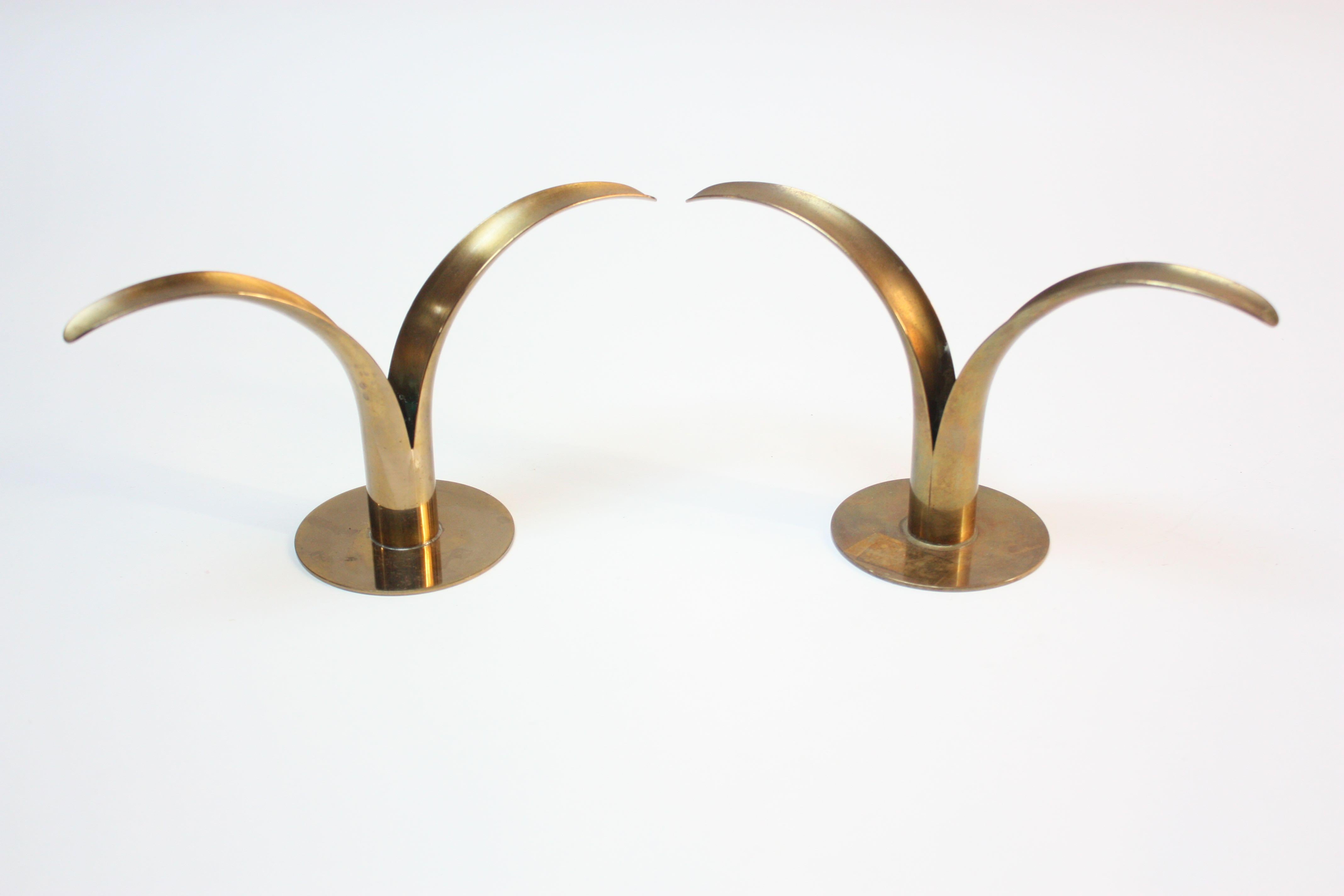 Set of Ten Swedish 'Liljan' Brass Candleholders by Ystad For Sale 2