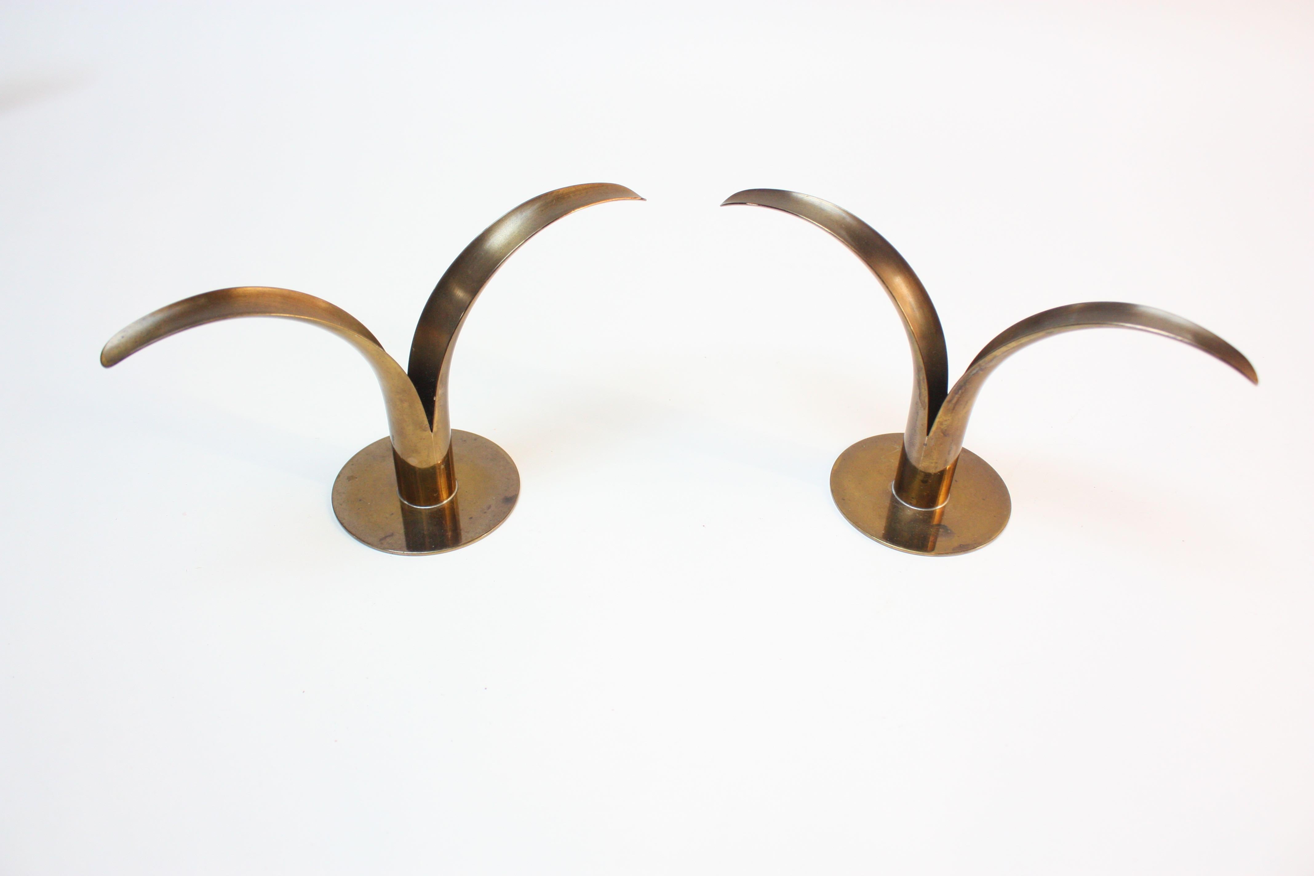 Set of Ten Swedish 'Liljan' Brass Candleholders by Ystad For Sale 4