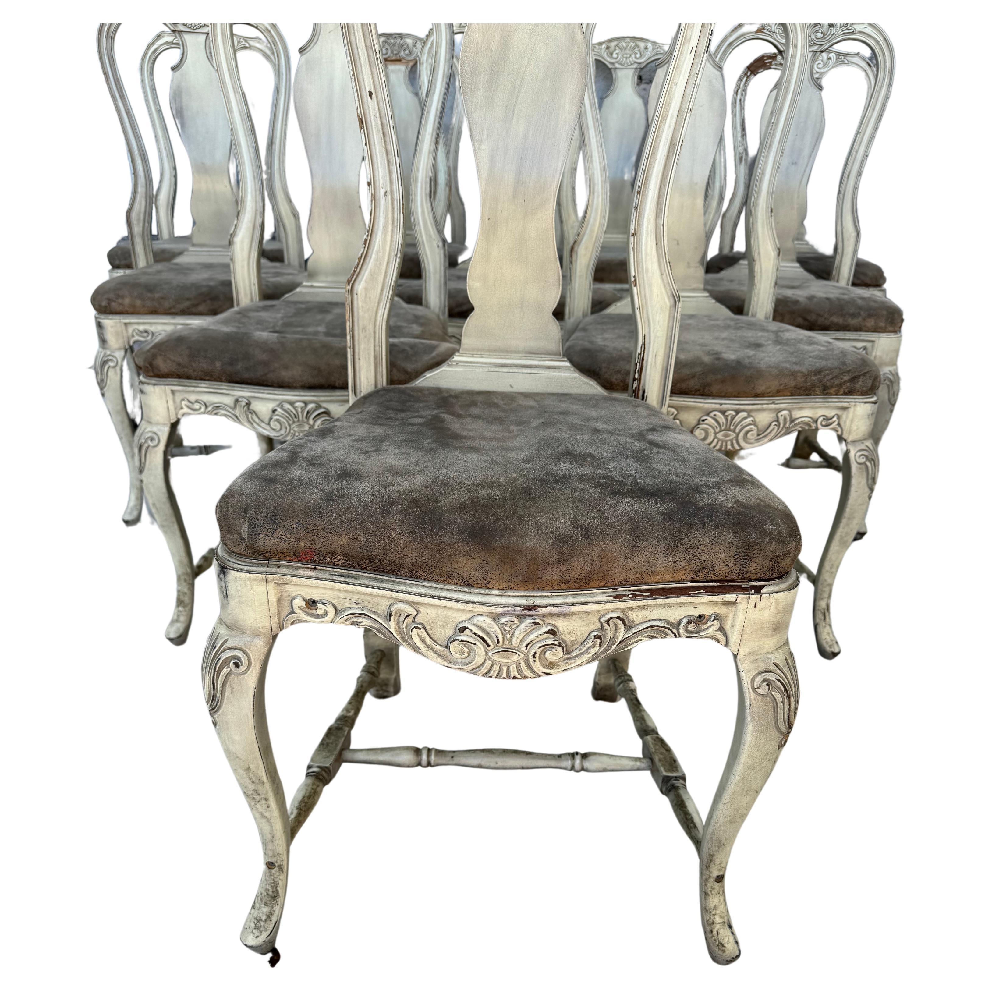 Set of Ten Swedish Rococo Style Dining Chairs In Good Condition For Sale In Bradenton, FL