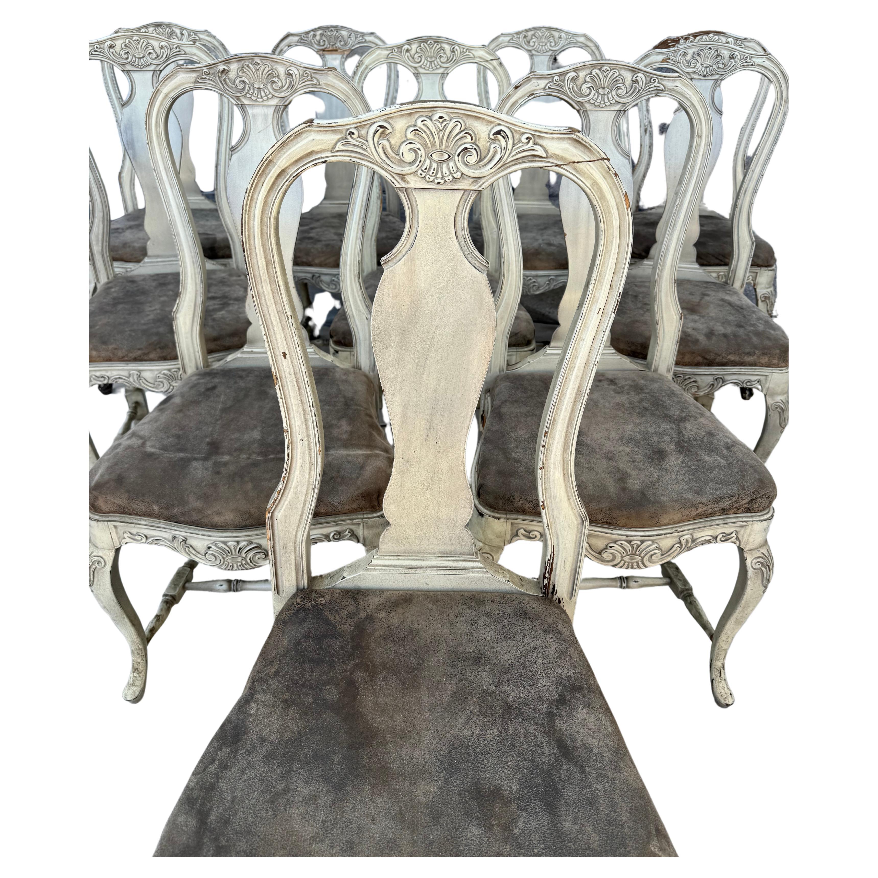 20th Century Set of Ten Swedish Rococo Style Dining Chairs