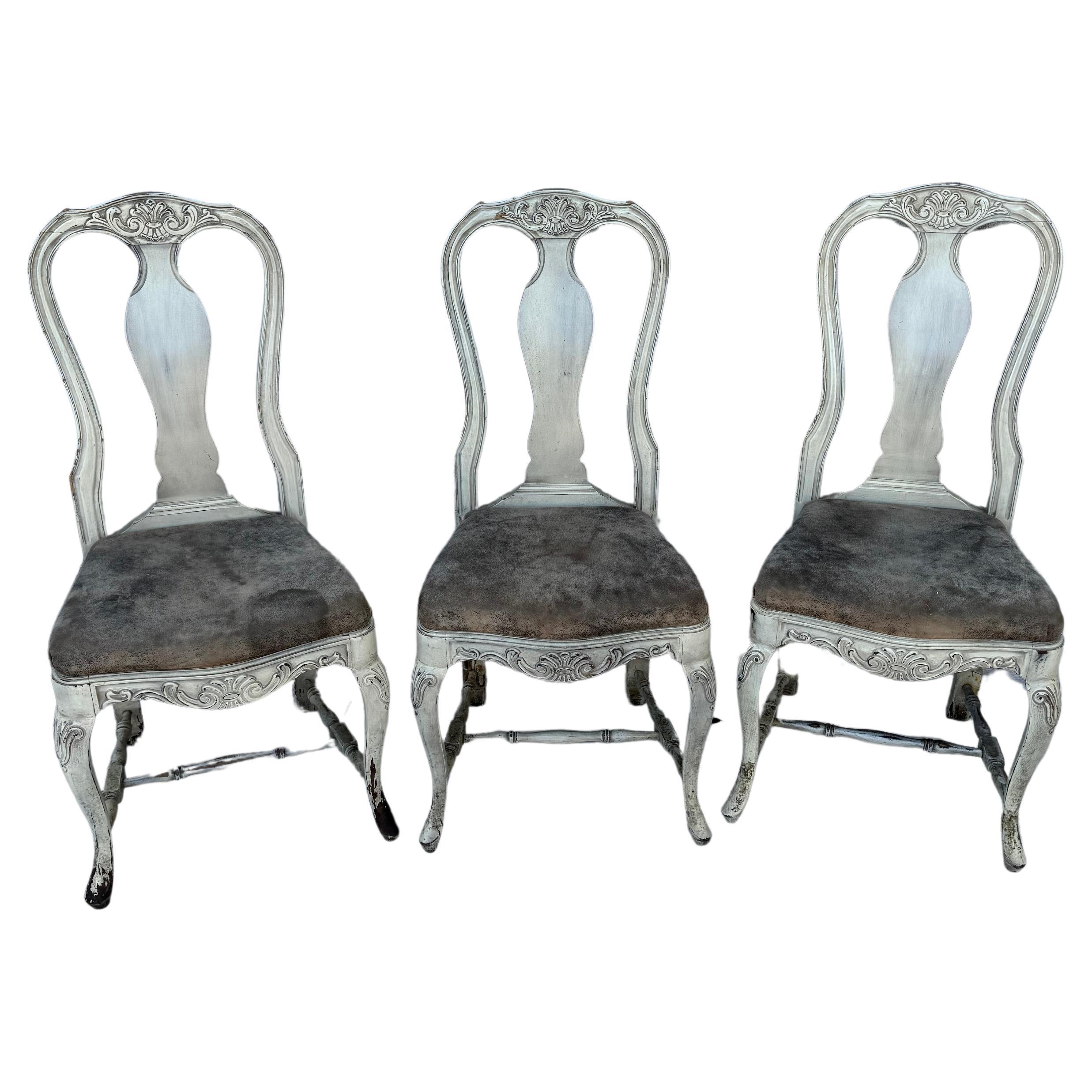Textile Set of Ten Swedish Rococo Style Dining Chairs