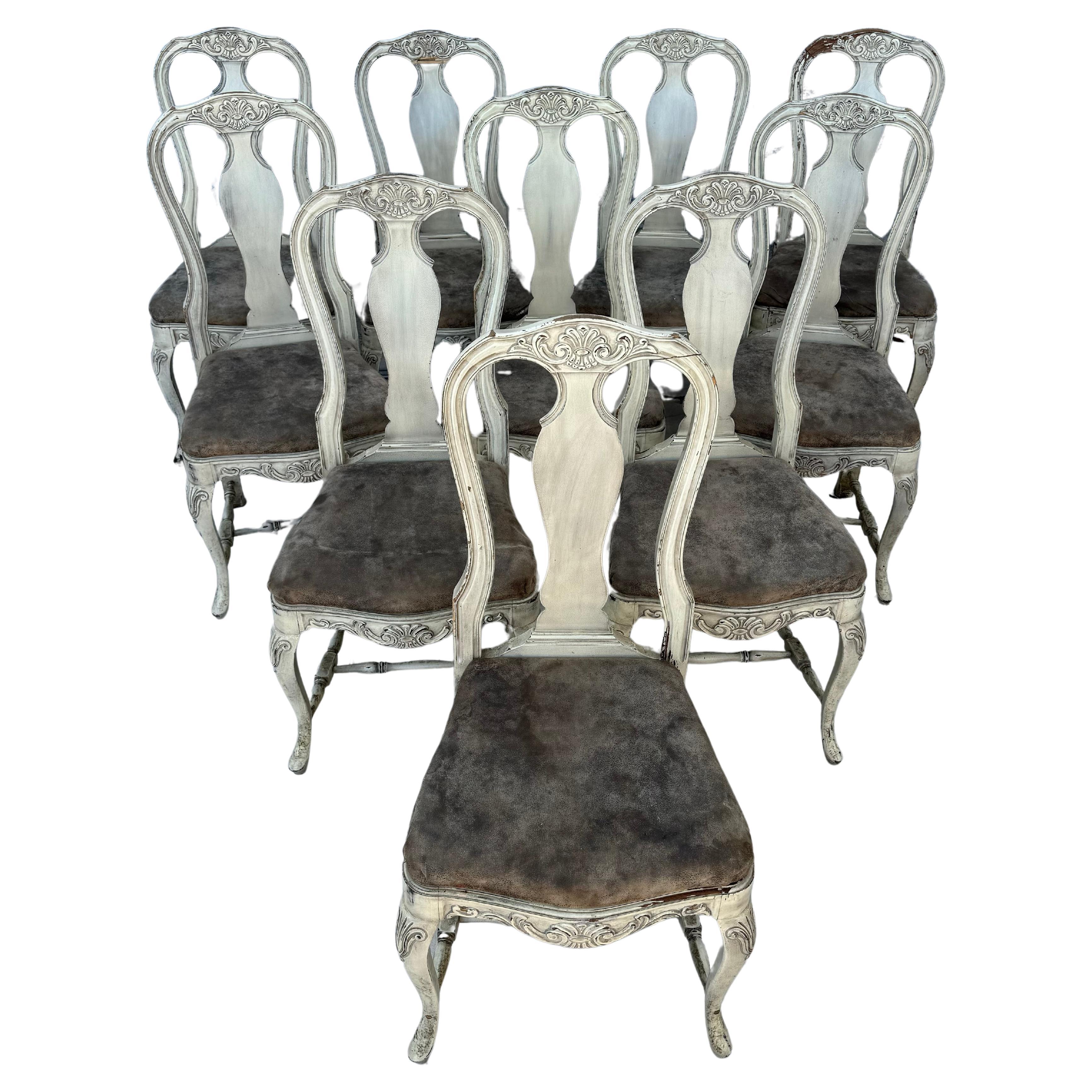 Set of Ten Swedish Rococo Style Dining Chairs For Sale