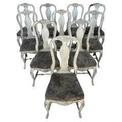 Vintage Set of Ten Swedish Rococo Style Dining Chairs