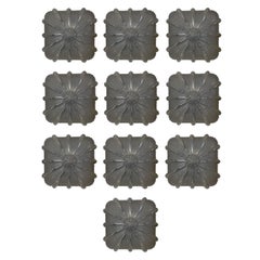 Set of Ten Textured Murano Glass Flush Mounts / Sconces. Italy, 1960's.