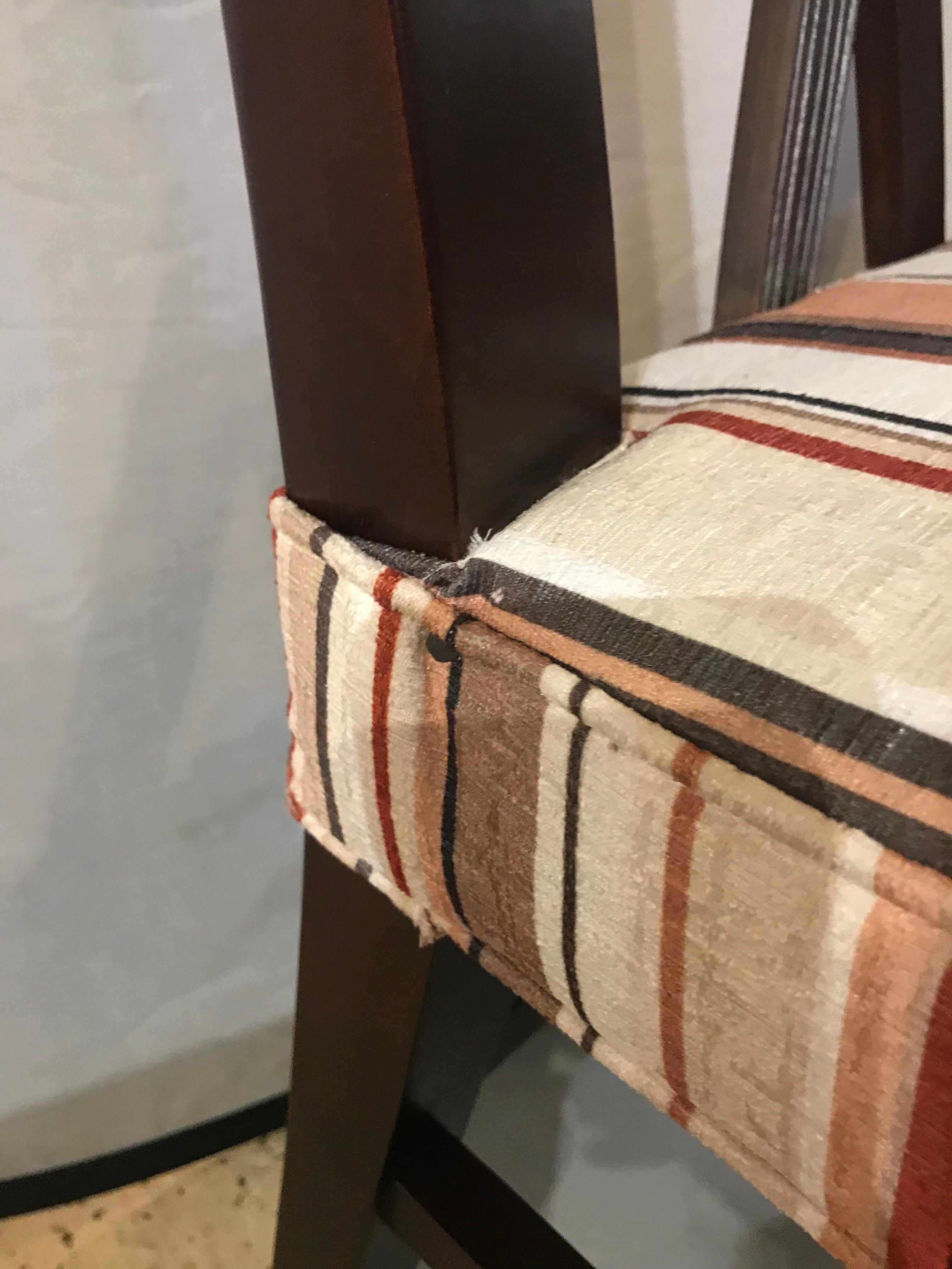 Tommi Parzinger Ten Dining Room Chairs, Mahogany, Striped Fabric For Sale 6