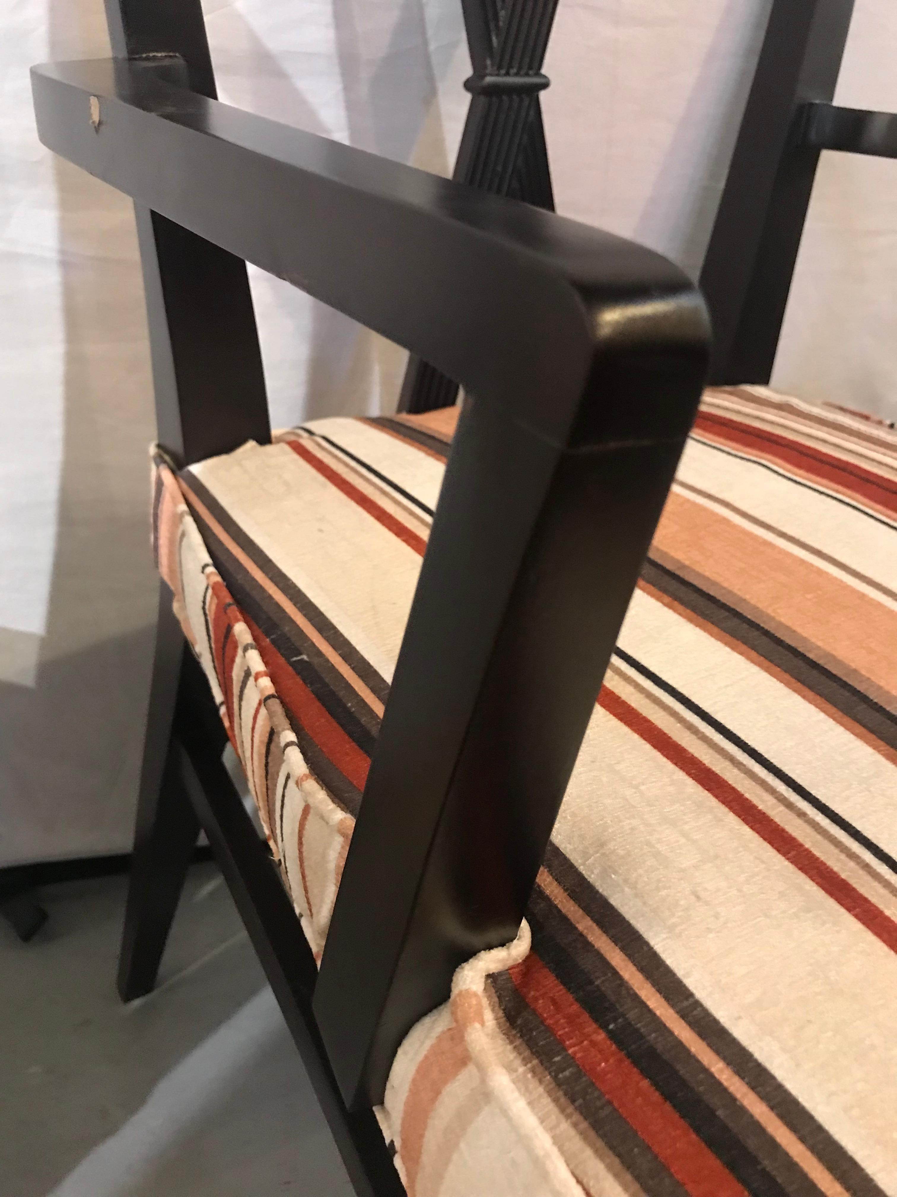 Tommi Parzinger Ten Dining Room Chairs, Mahogany, Striped Fabric For Sale 8