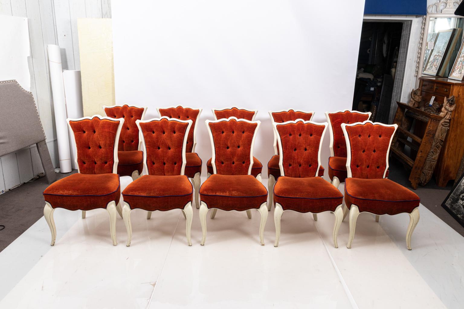 Set of Ten Upholstered Hollywood Regency Style Side Chairs In Good Condition In Stamford, CT