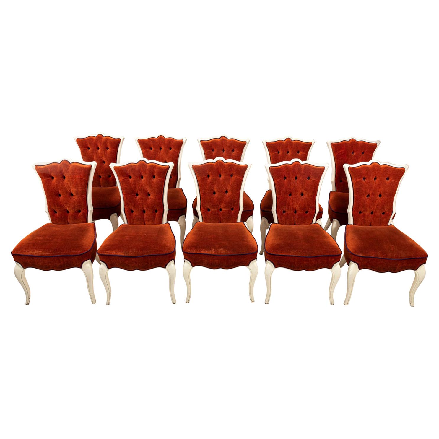 Set of Ten Upholstered Hollywood Regency Style Side Chairs